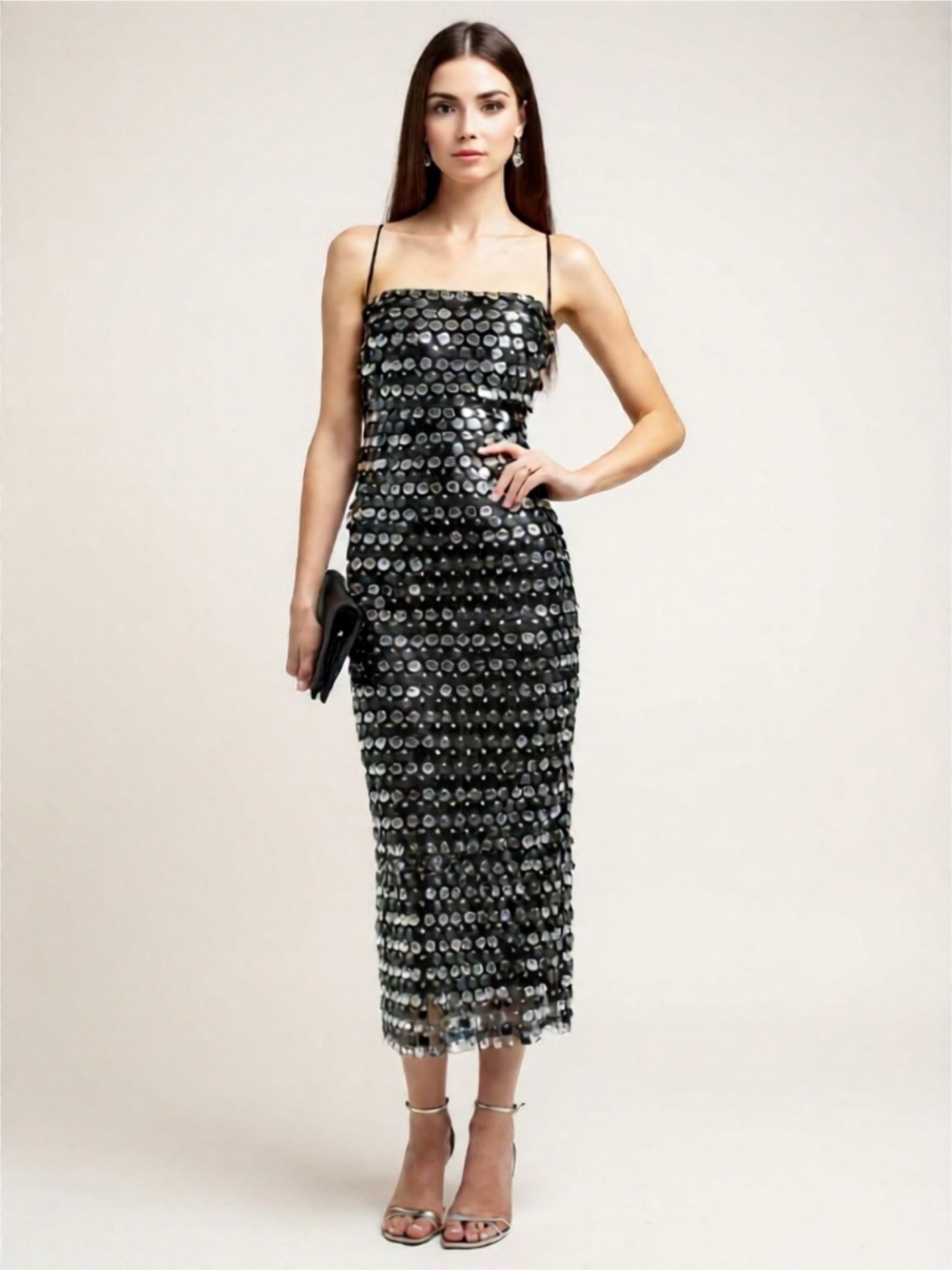 Sexy Sequin Midi Dress – Sparkling Bodycon Party Dress with Spaghetti Straps