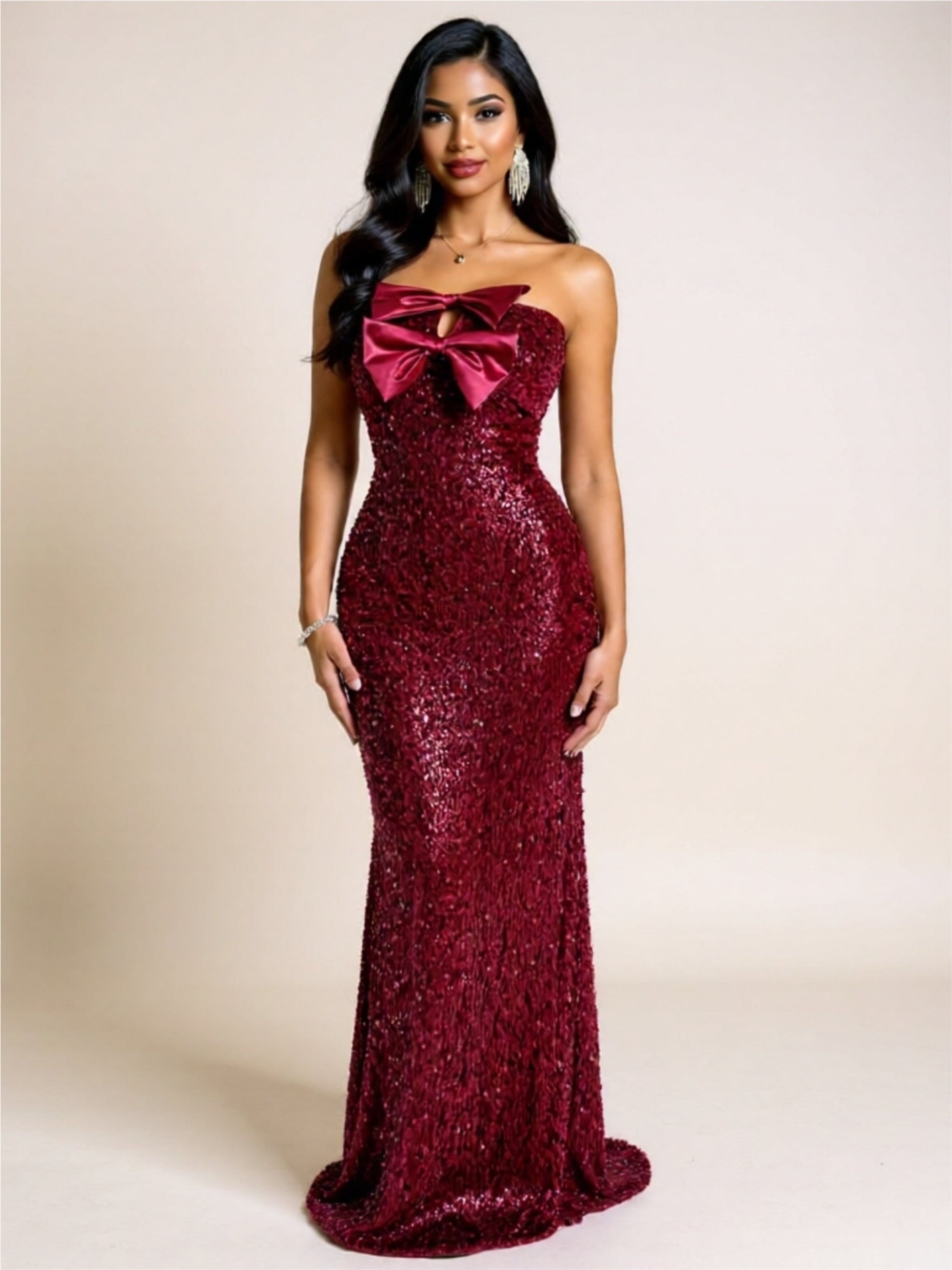 Sexy Strapless Sequin Evening Gown – Elegant Bodycon Maxi Dress in Green, Red, Black, or Blue