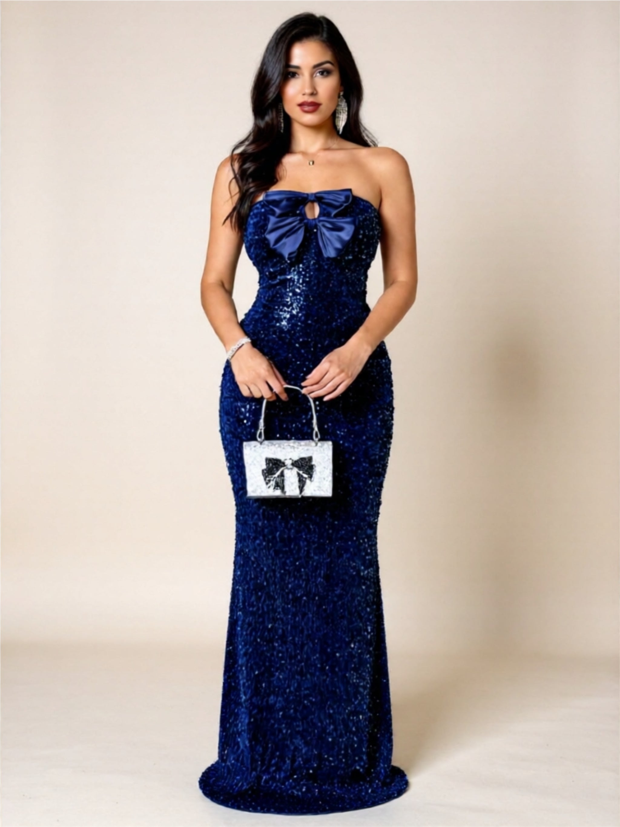 Sexy Strapless Sequin Evening Gown – Elegant Bodycon Maxi Dress in Green, Red, Black, or Blue