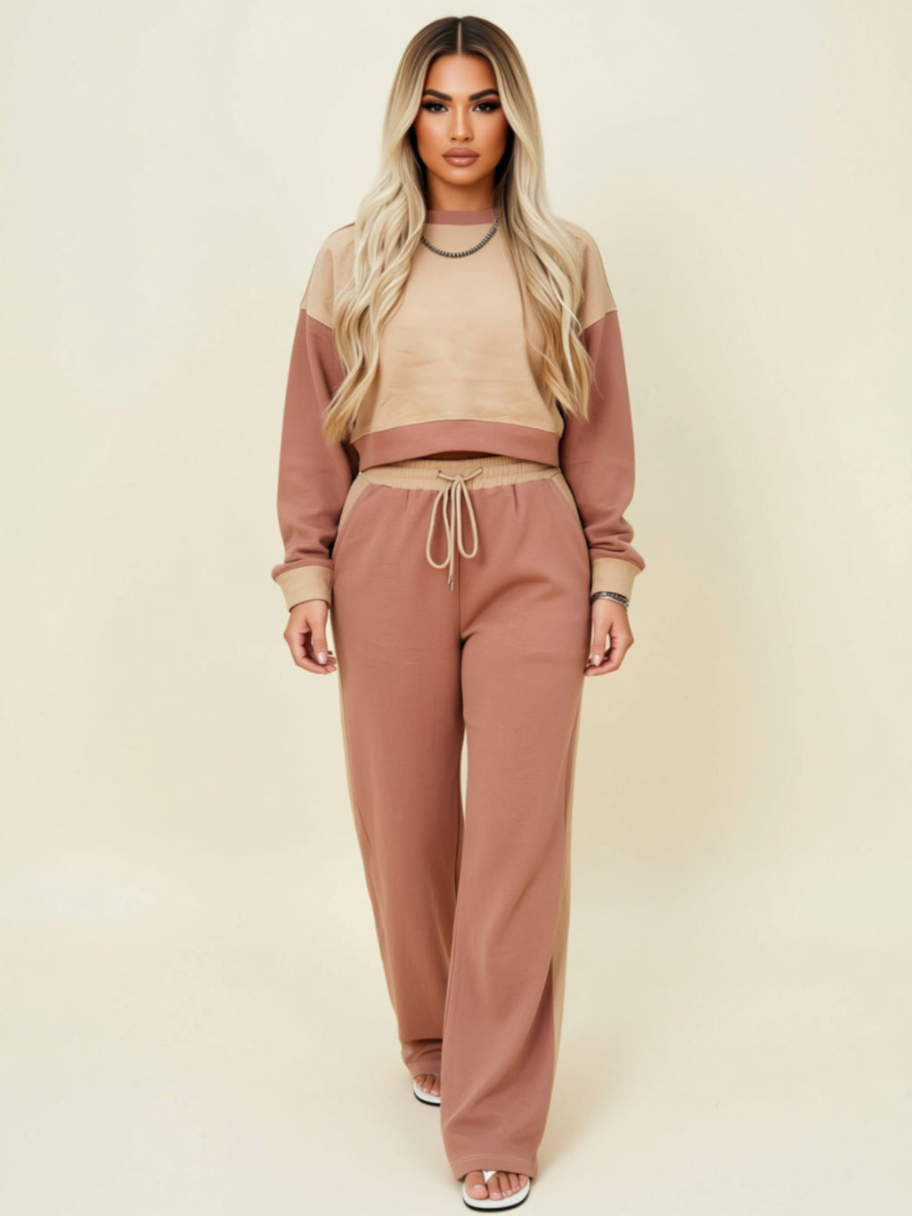 Colorblock Drawstring Two-Piece Lounge Set