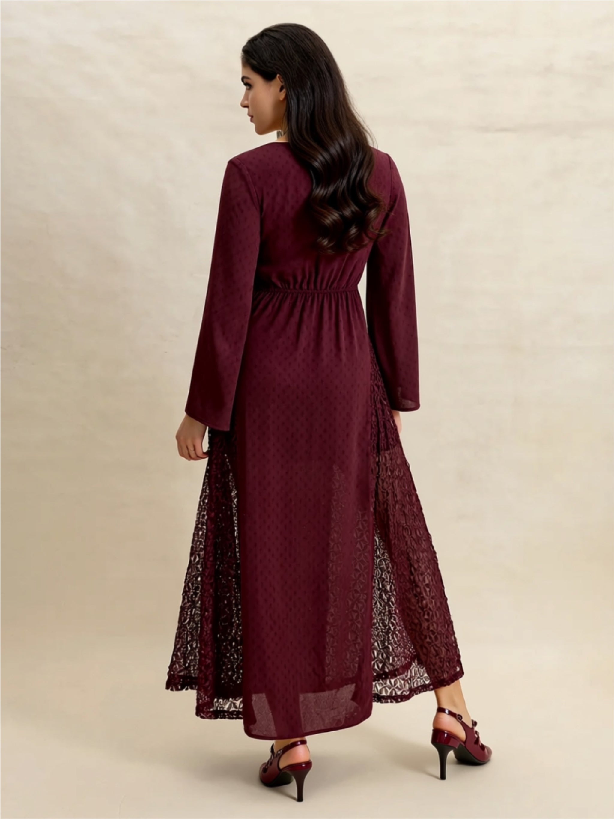 Long Sleeve Lace Panel Maxi Dress