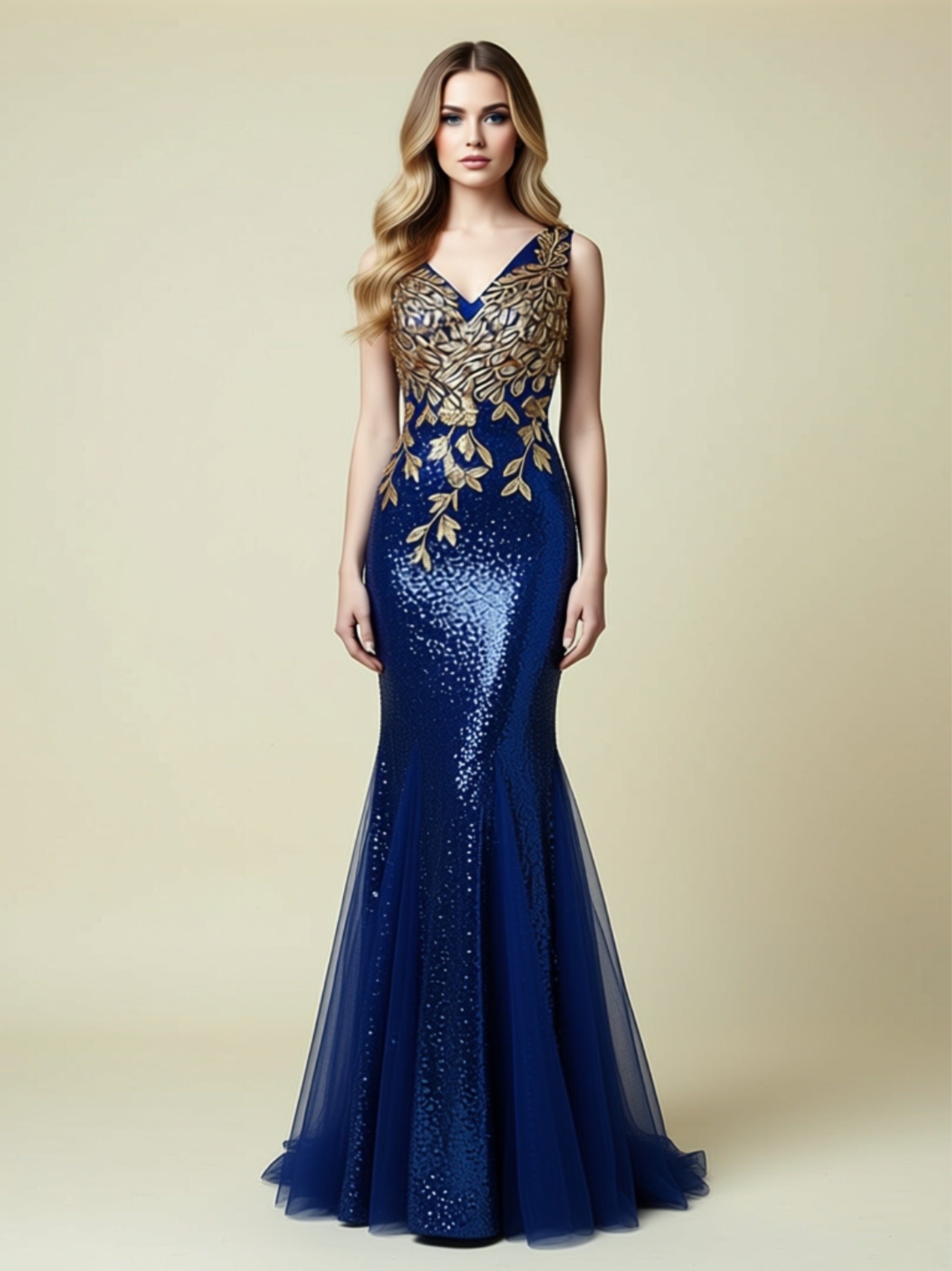 Luxury Lace Appliqué Sequin Mermaid Evening Gown