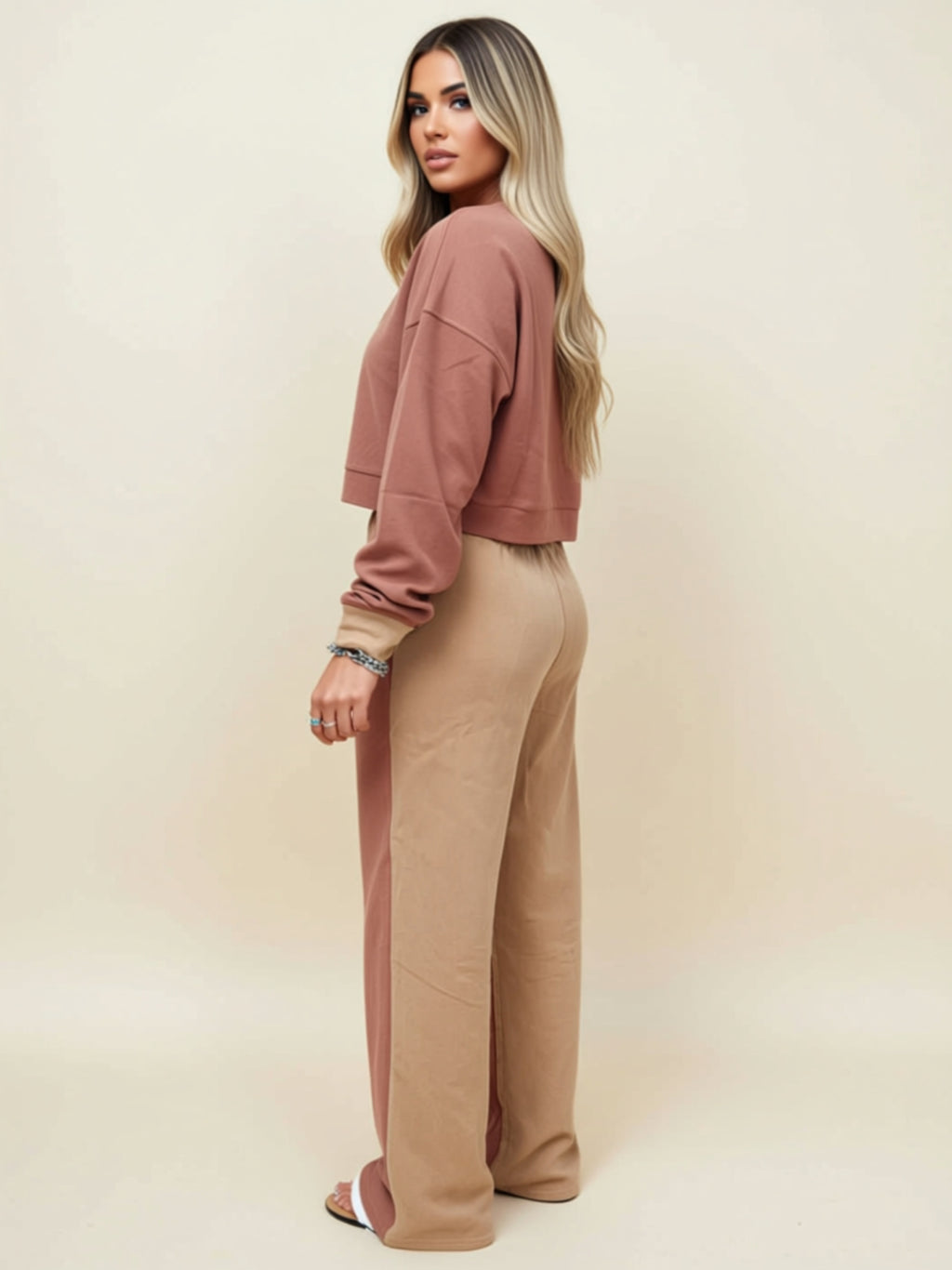 Colorblock Drawstring Two-Piece Lounge Set