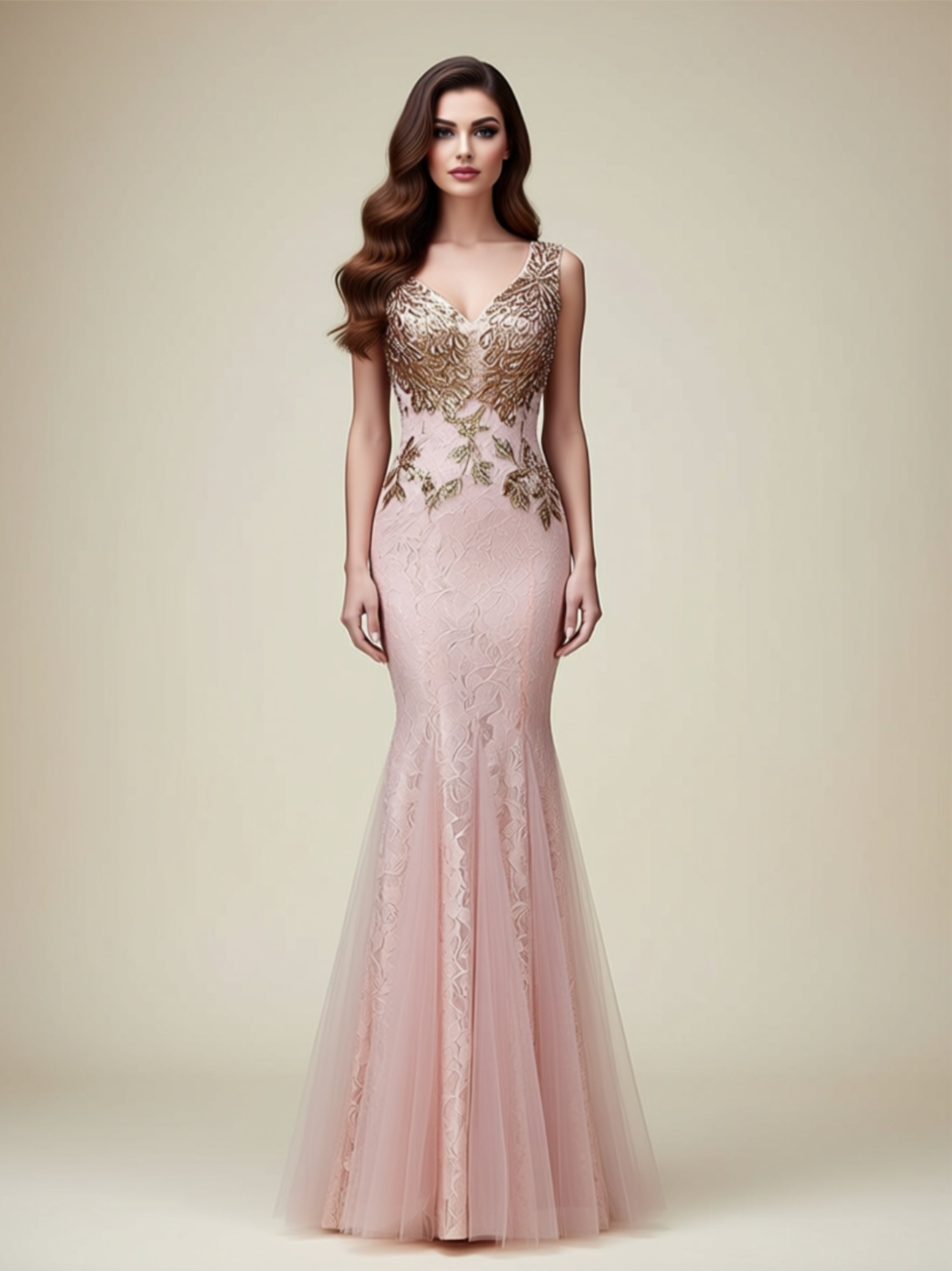 Embroidered Mermaid Evening Gown