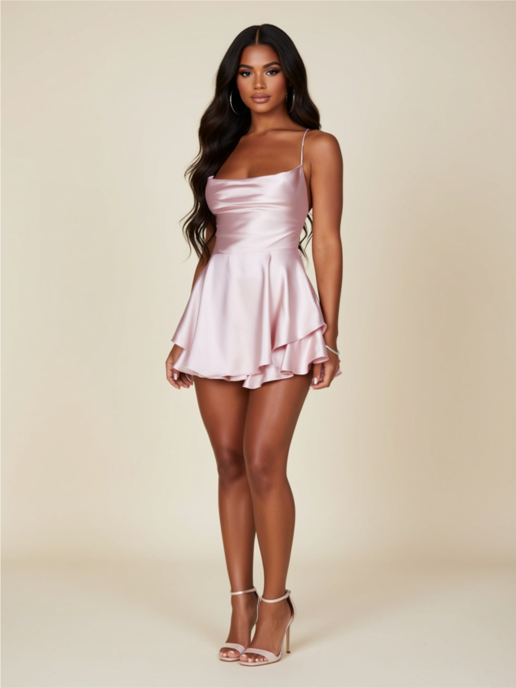 Spaghetti Strap Ruffle Hem Party Dress