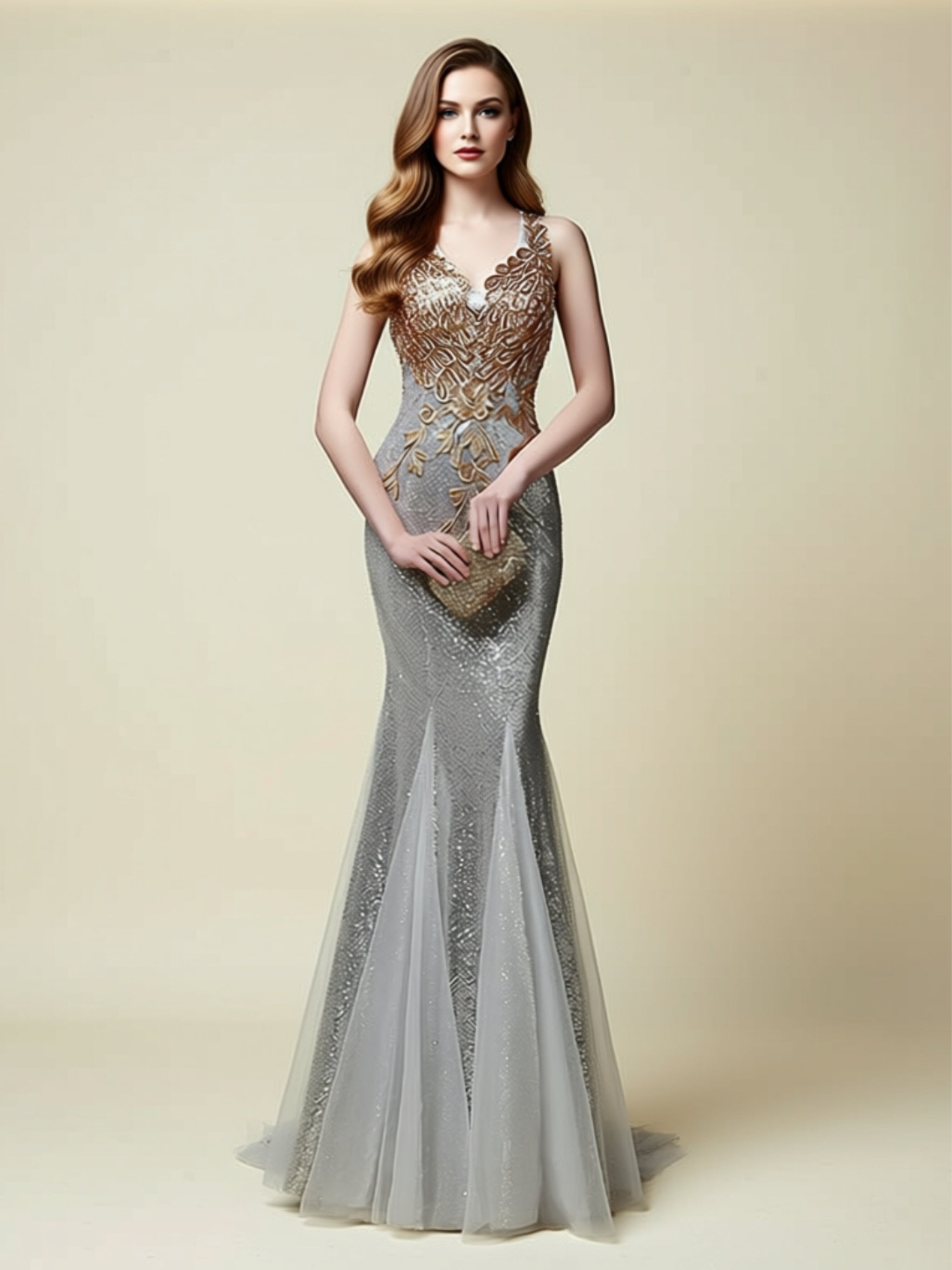 Luxury Lace Appliqué Sequin Mermaid Evening Gown