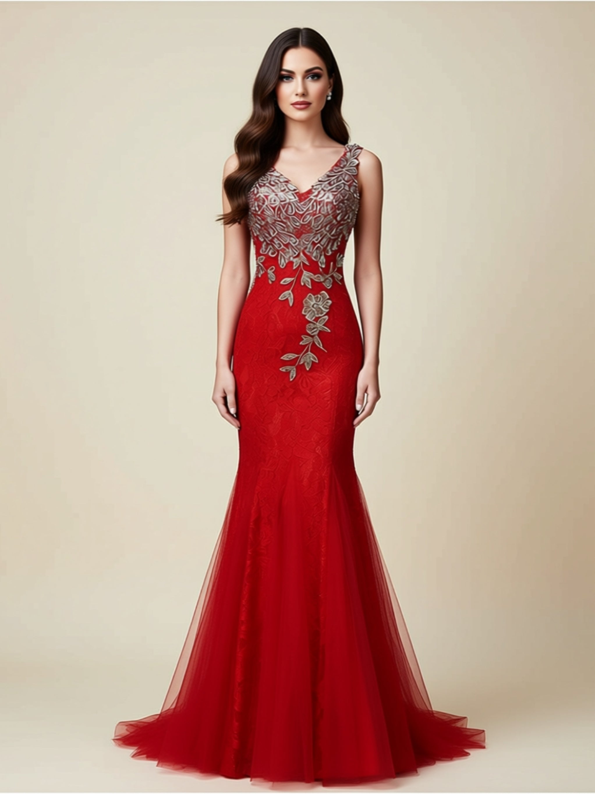 Embroidered Mermaid Evening Gown