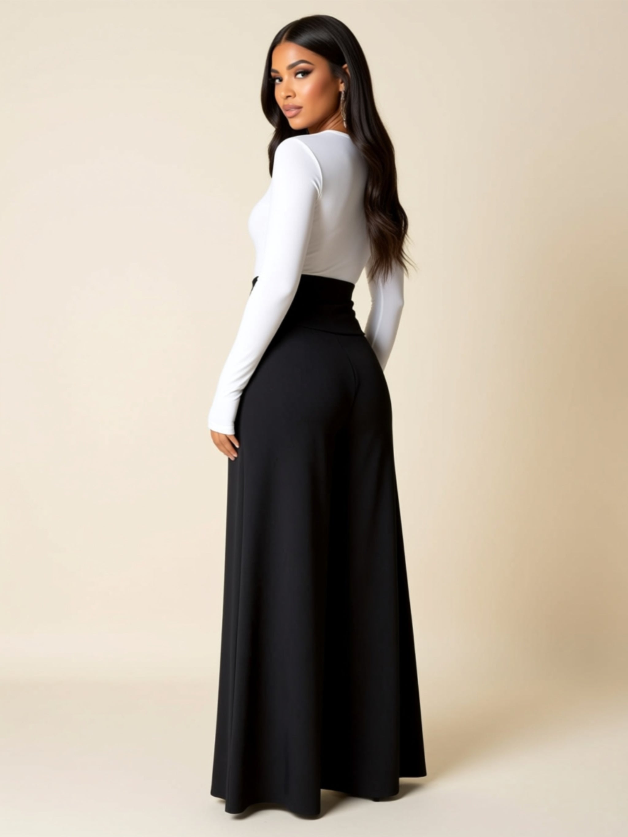 High Waist Wide Leg Palazzo Pants with Decorative Button Detail