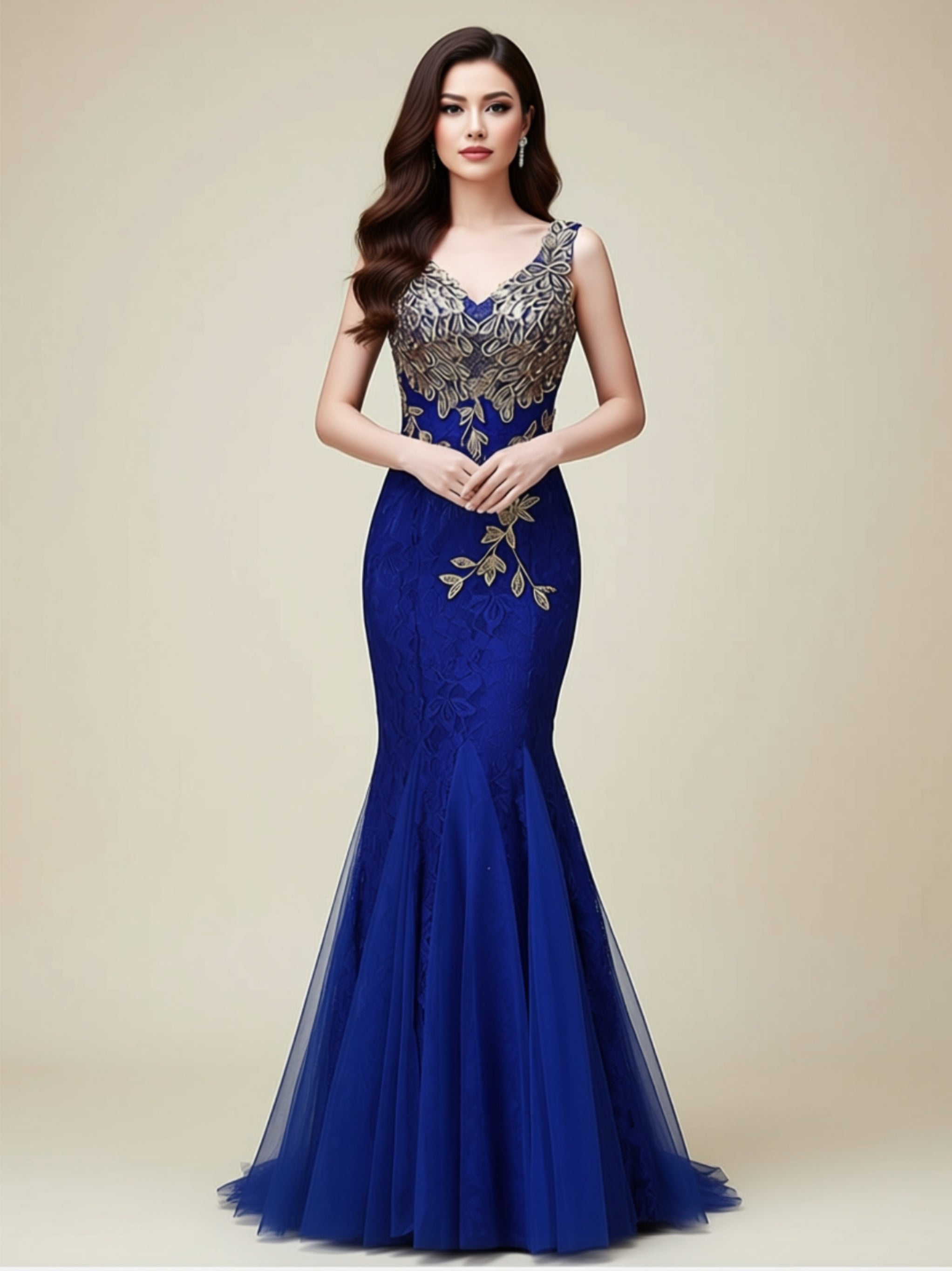 Embroidered Mermaid Evening Gown