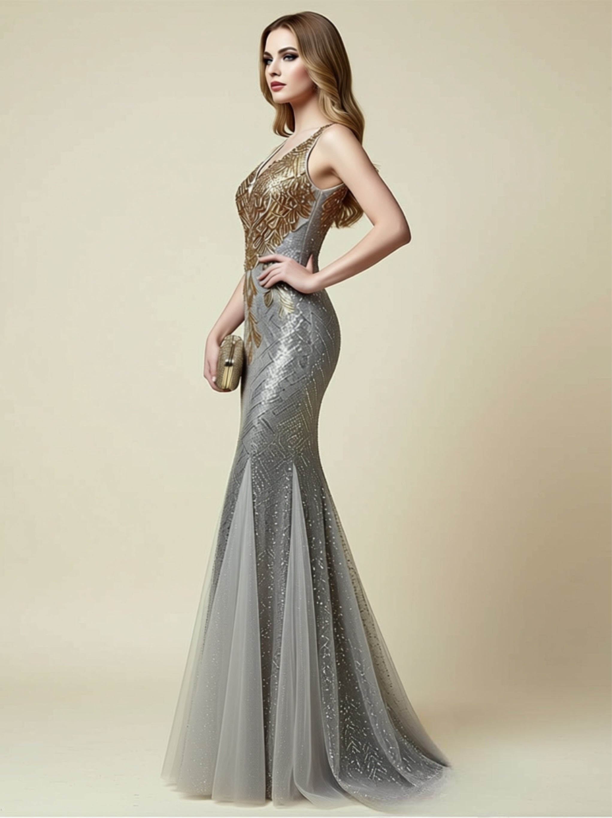Luxury Lace Appliqué Sequin Mermaid Evening Gown