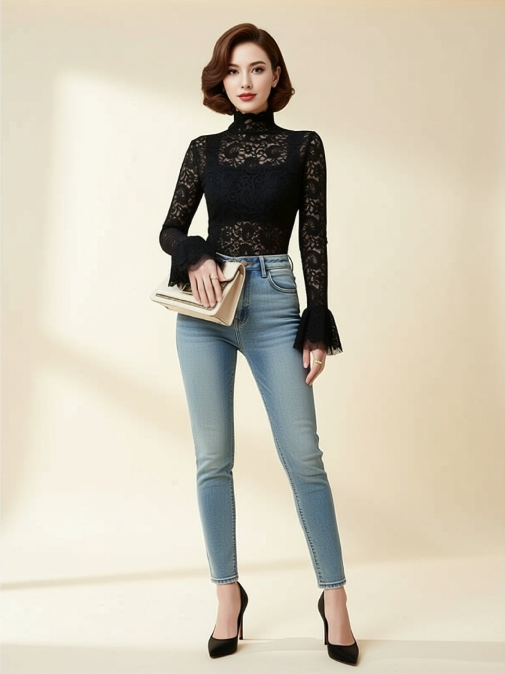 Elegant Floral Lace Long Sleeve Top
