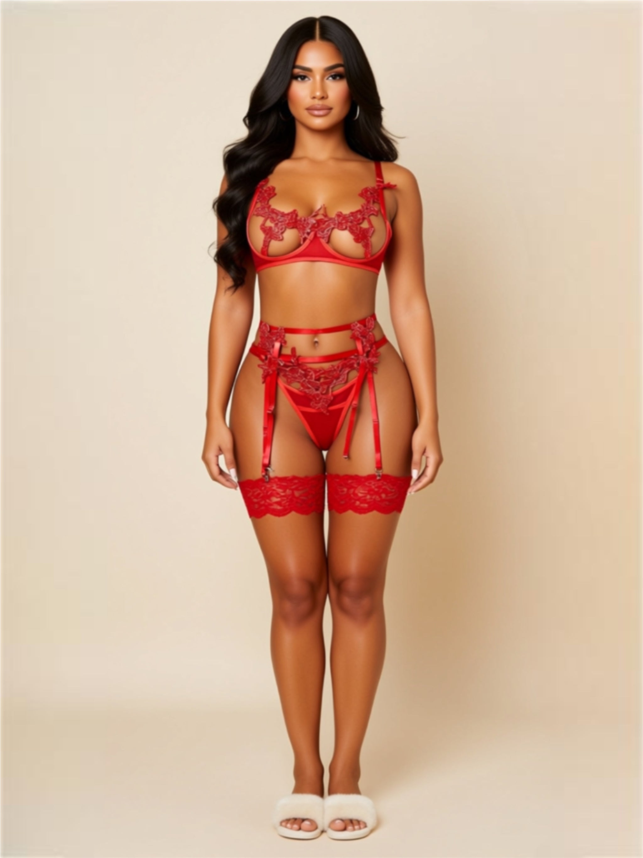 3‑Piece Lingerie Set – Bra, Panty & Garter Belt