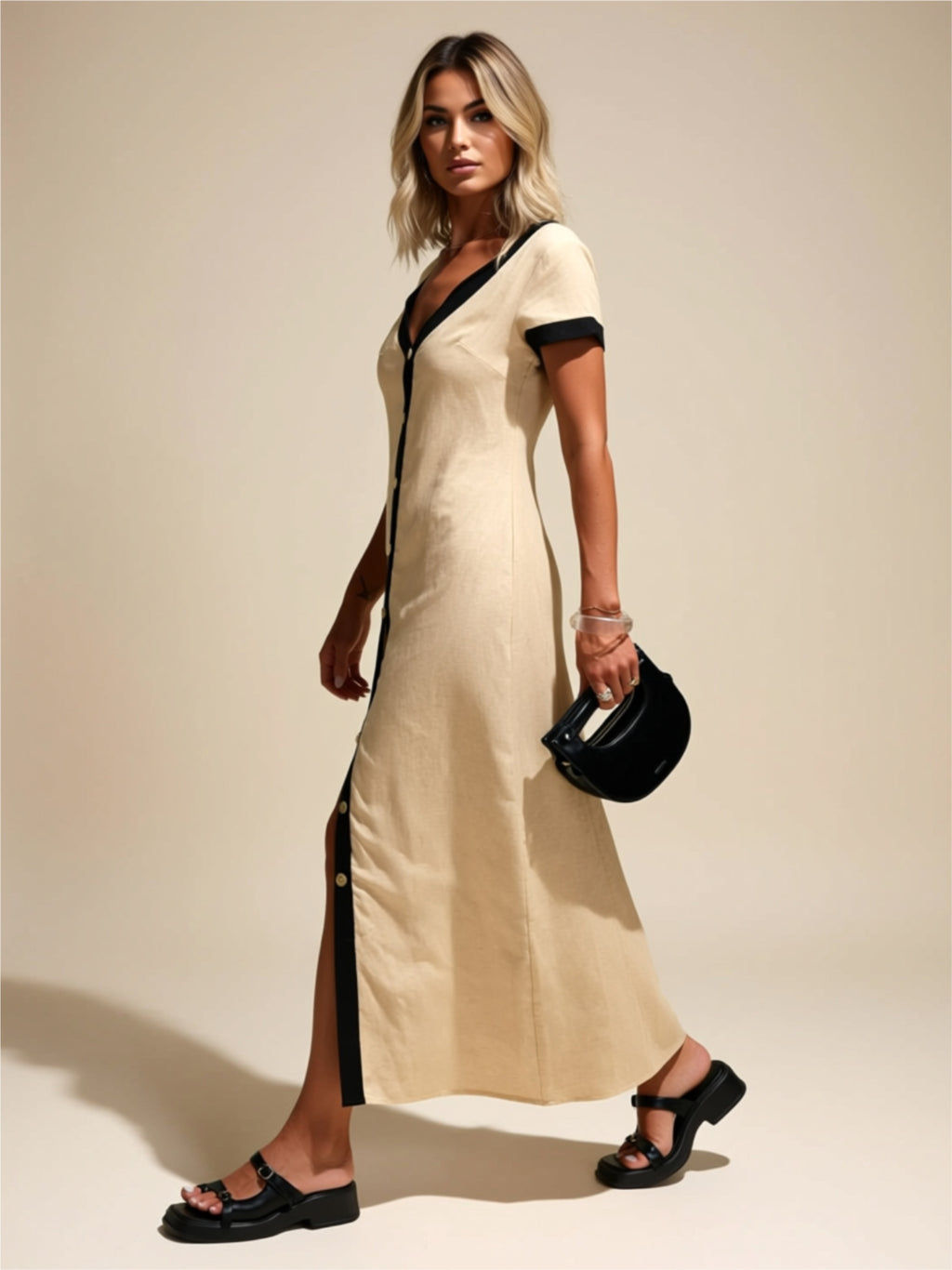 Button Front Maxi Dress