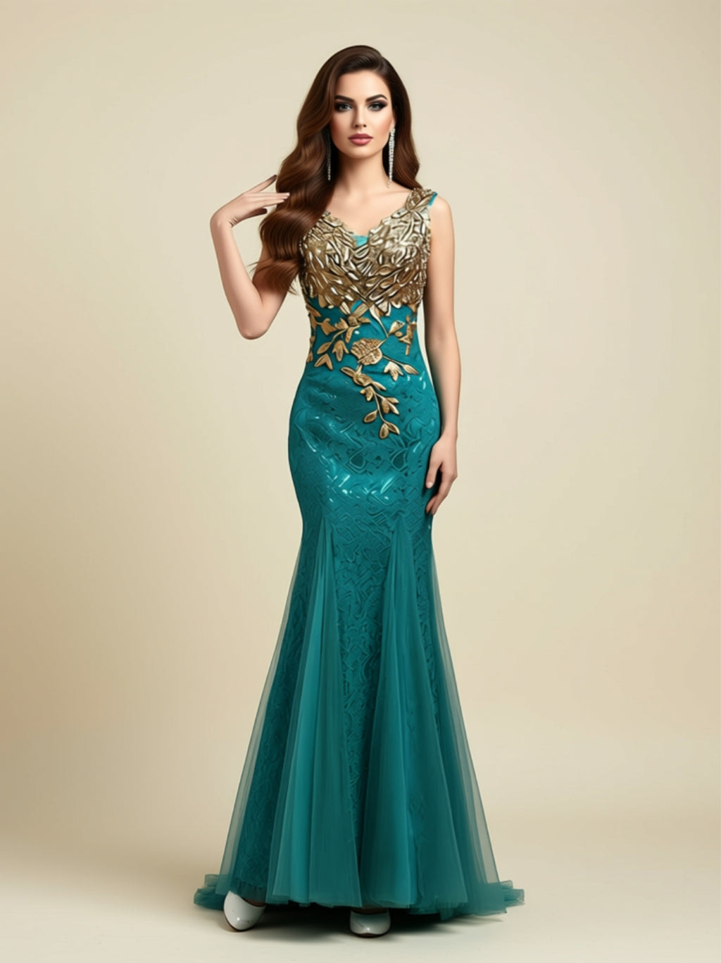 Embroidered Mermaid Evening Gown
