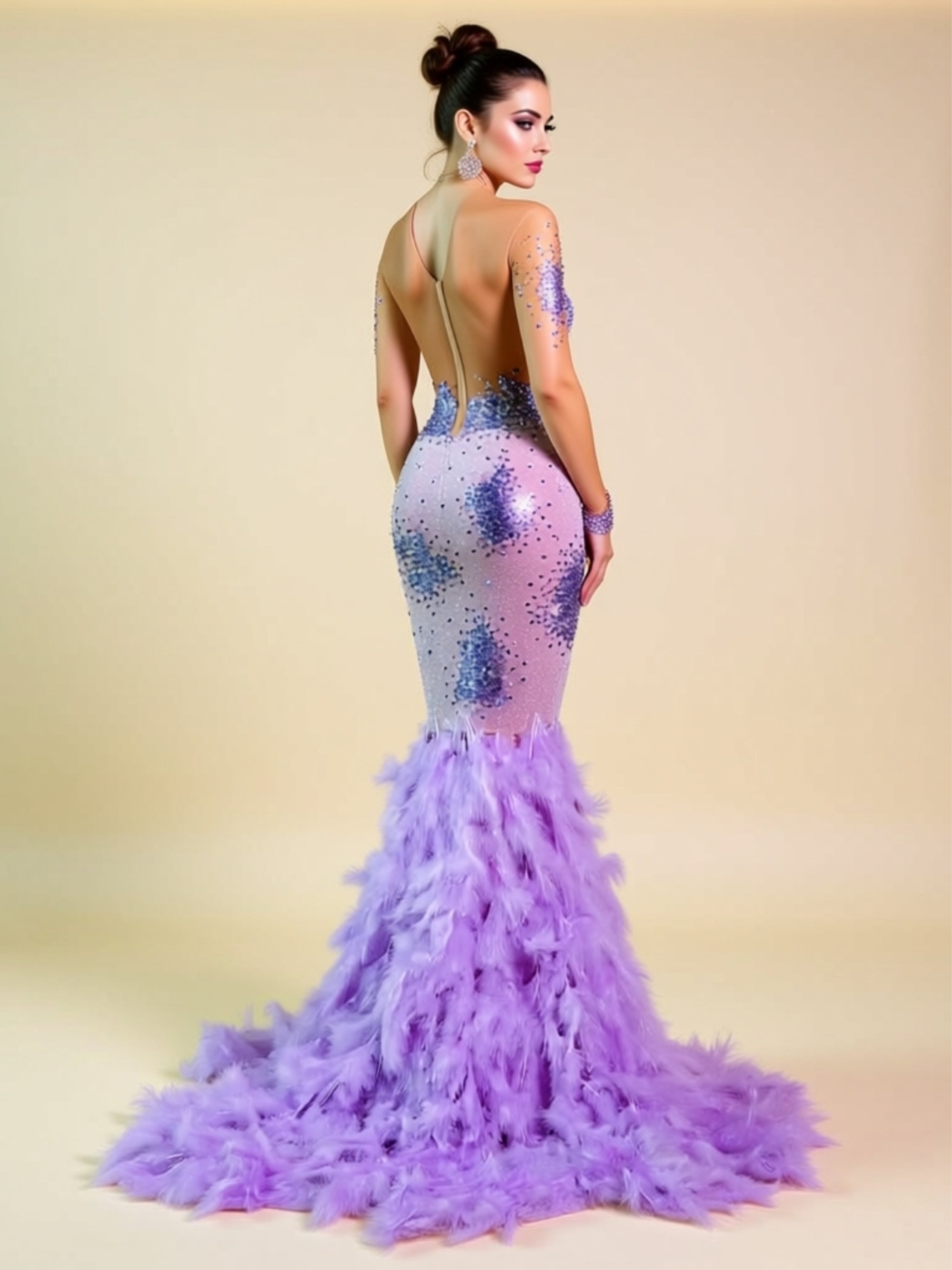 Lavender Rhinestone Mermaid Evening Gown