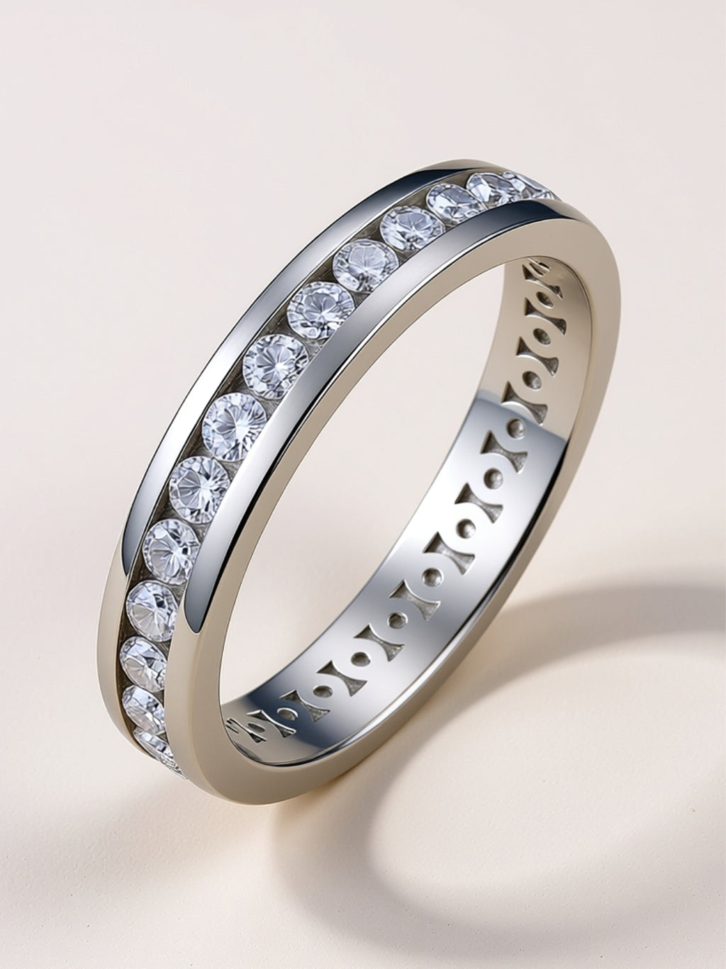 S925 Platinum‑Plated Channel‑Set Moissanite Band
