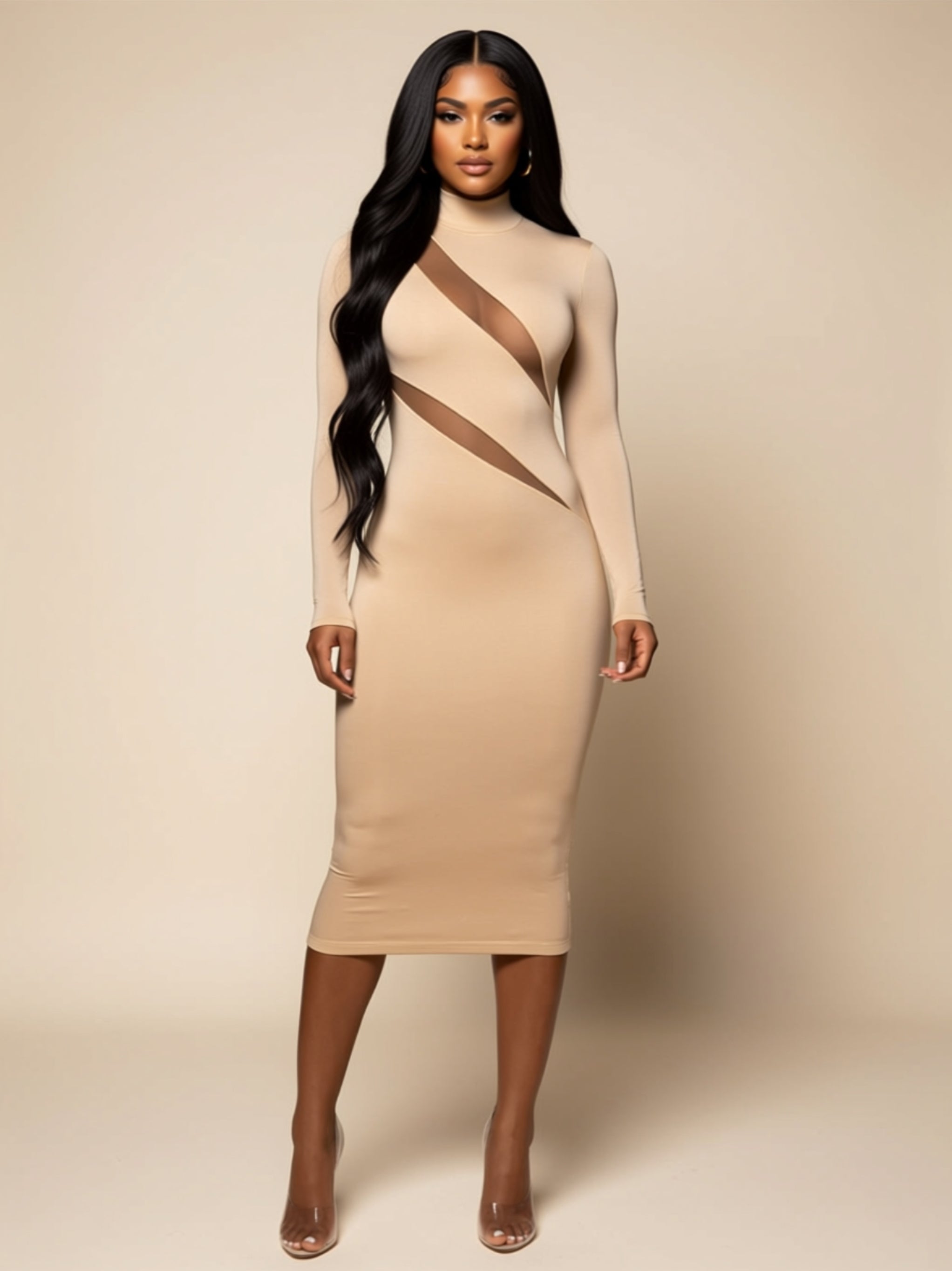for Women – Elegant High Neck Slim Fit Party Dress in Black,