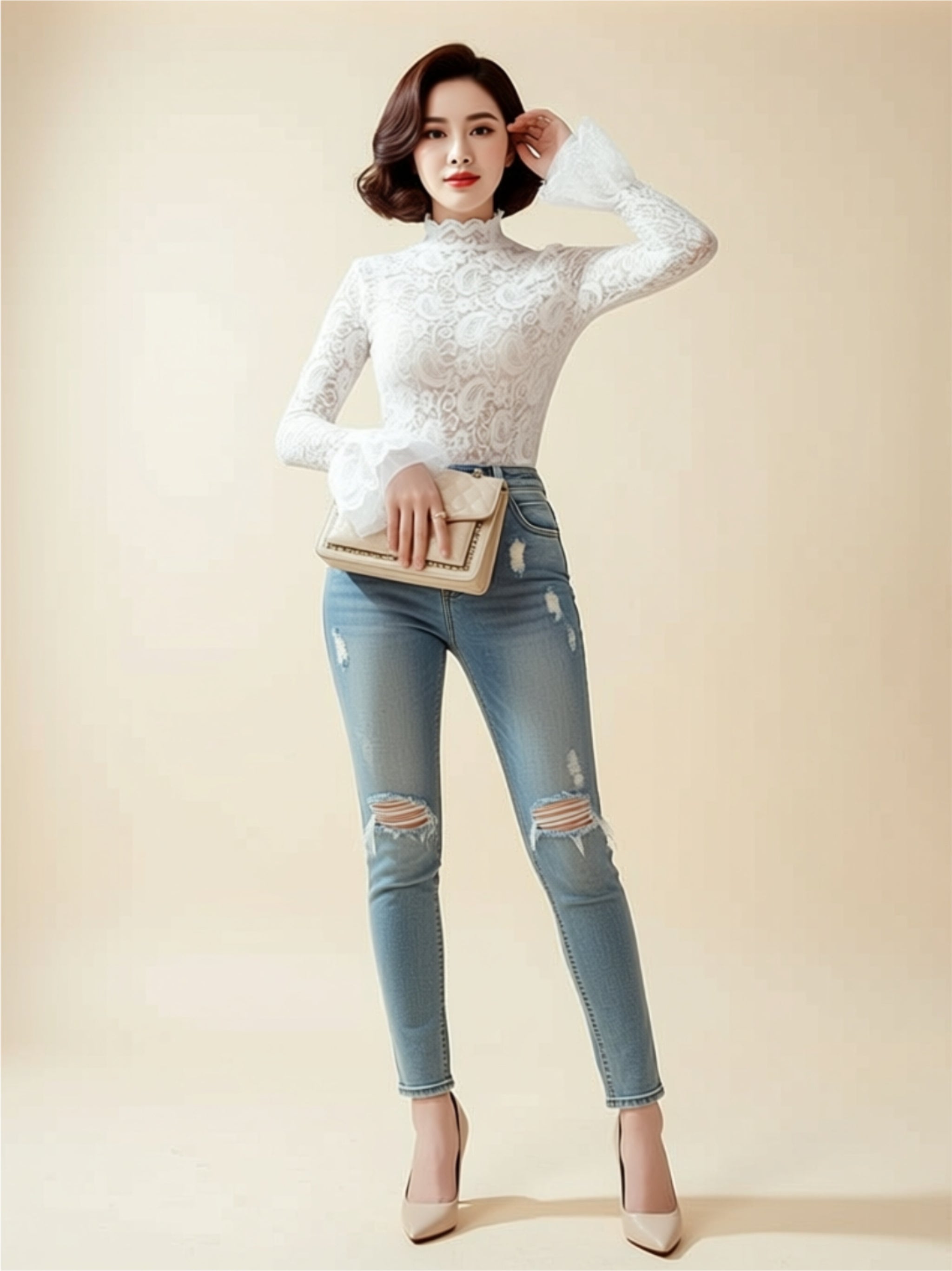 Elegant Floral Lace Long Sleeve Top