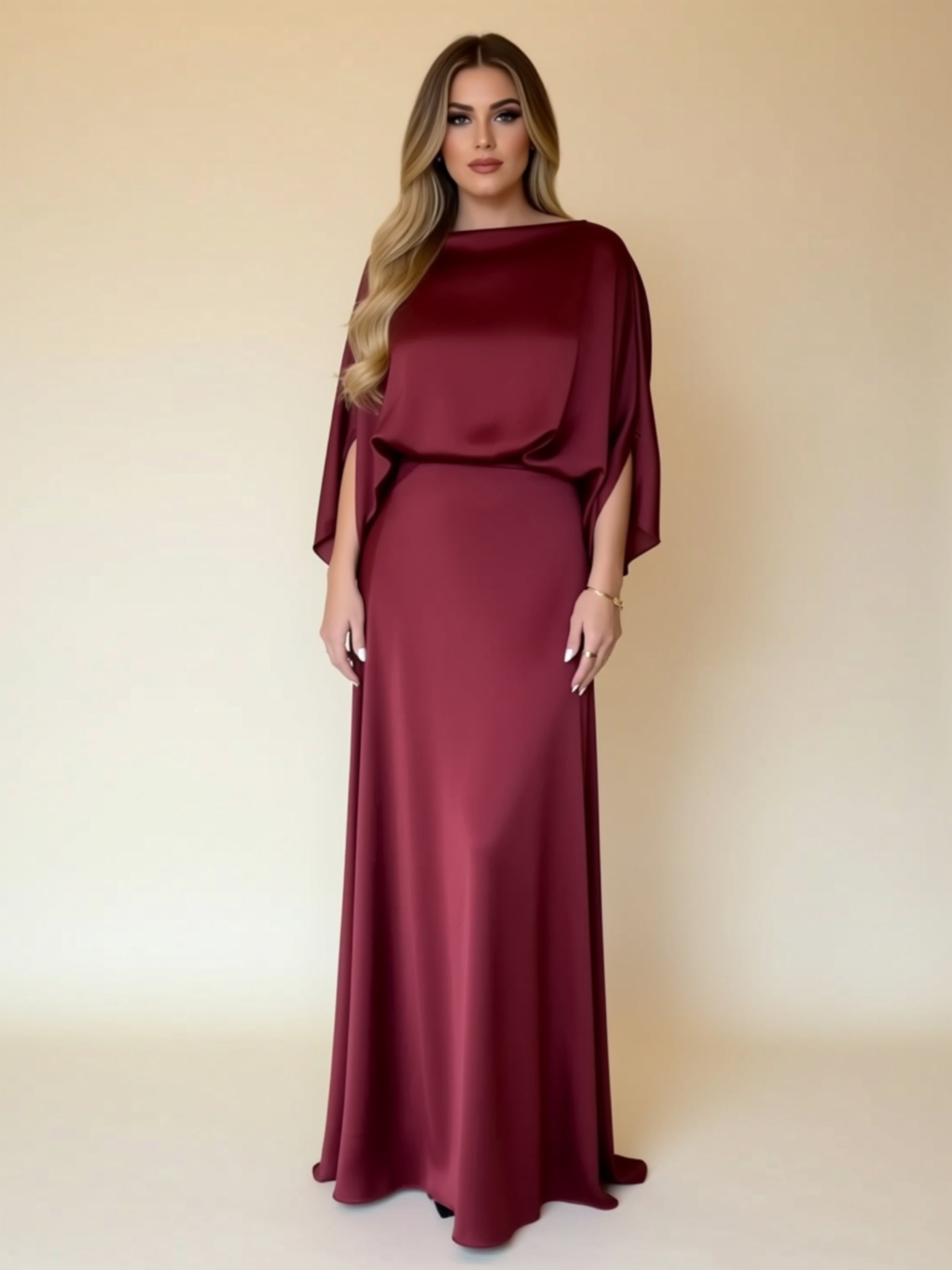 Ruched Batwing Sleeve Maxi Dress