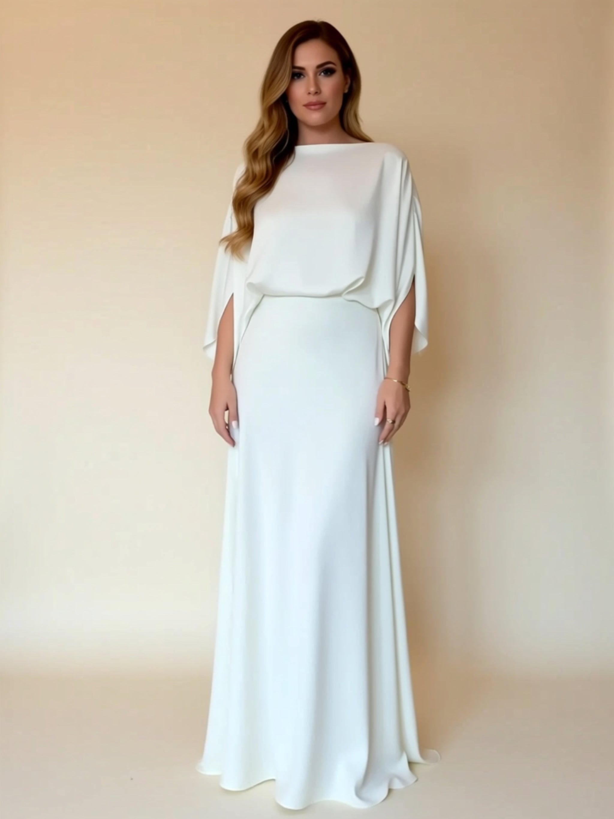 Ruched Batwing Sleeve Maxi Dress