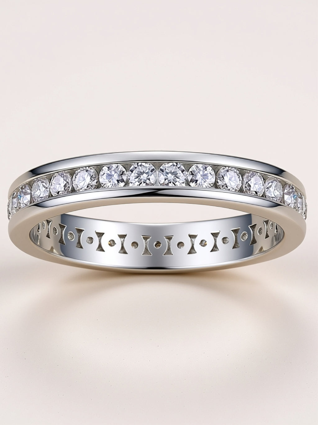 S925 Platinum‑Plated Channel‑Set Moissanite Band