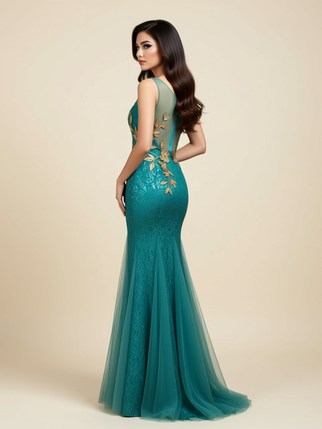 Embroidered Mermaid Evening Gown