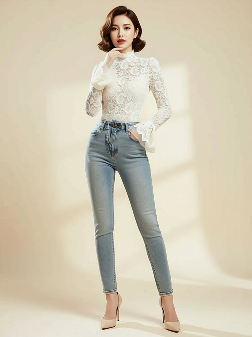 Elegant Floral Lace Long Sleeve Top