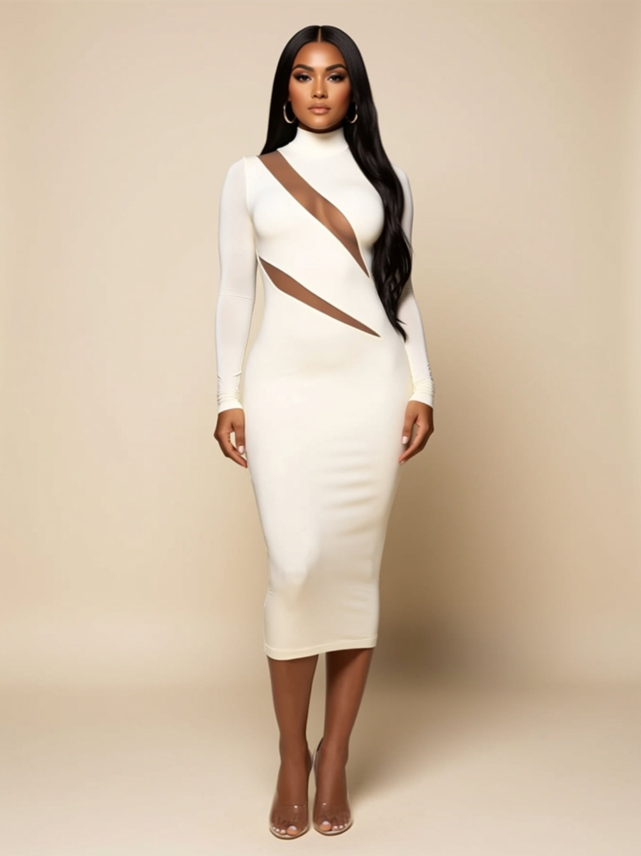 for Women – Elegant High Neck Slim Fit Party Dress in Black,
