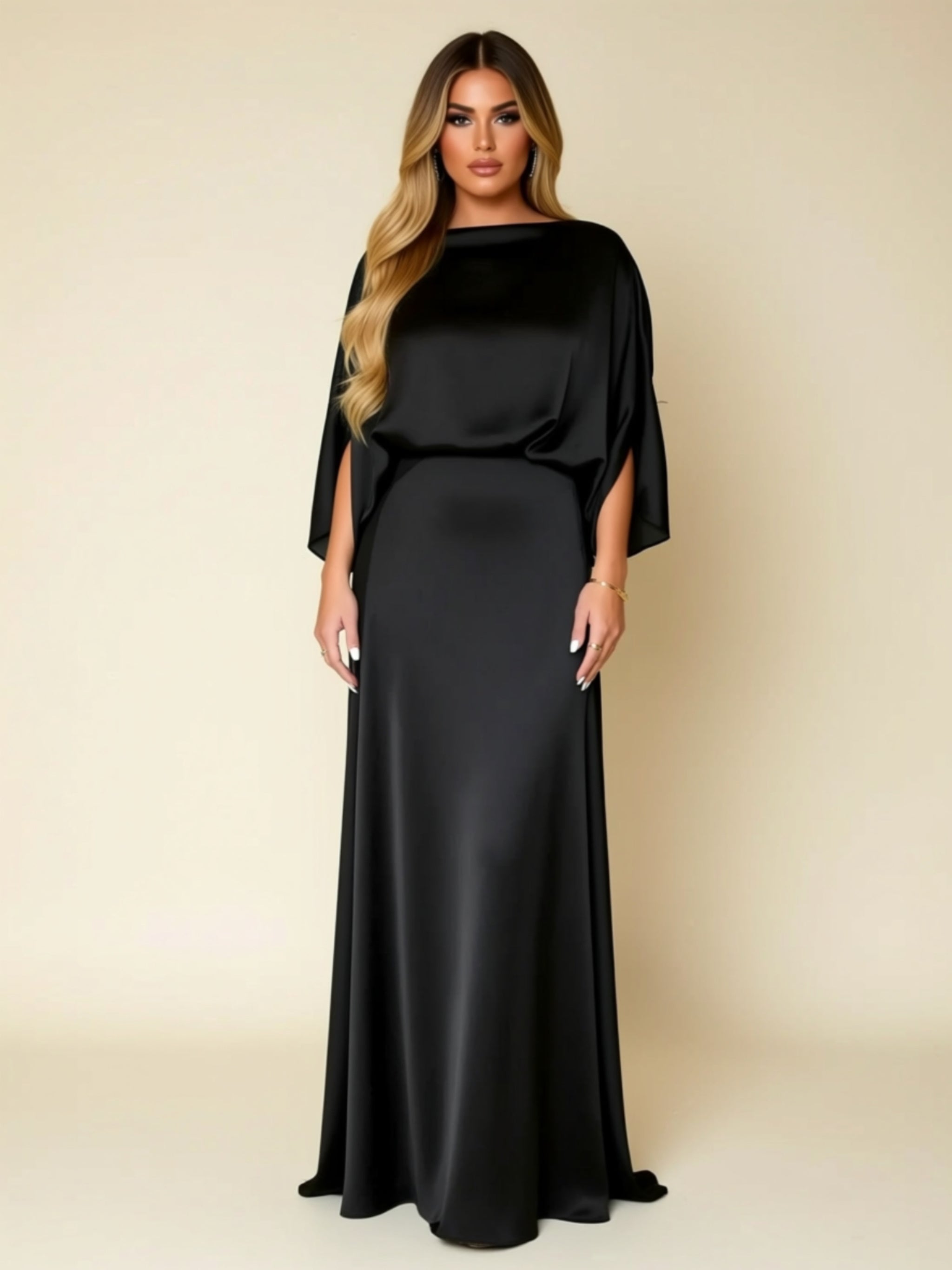 Ruched Batwing Sleeve Maxi Dress