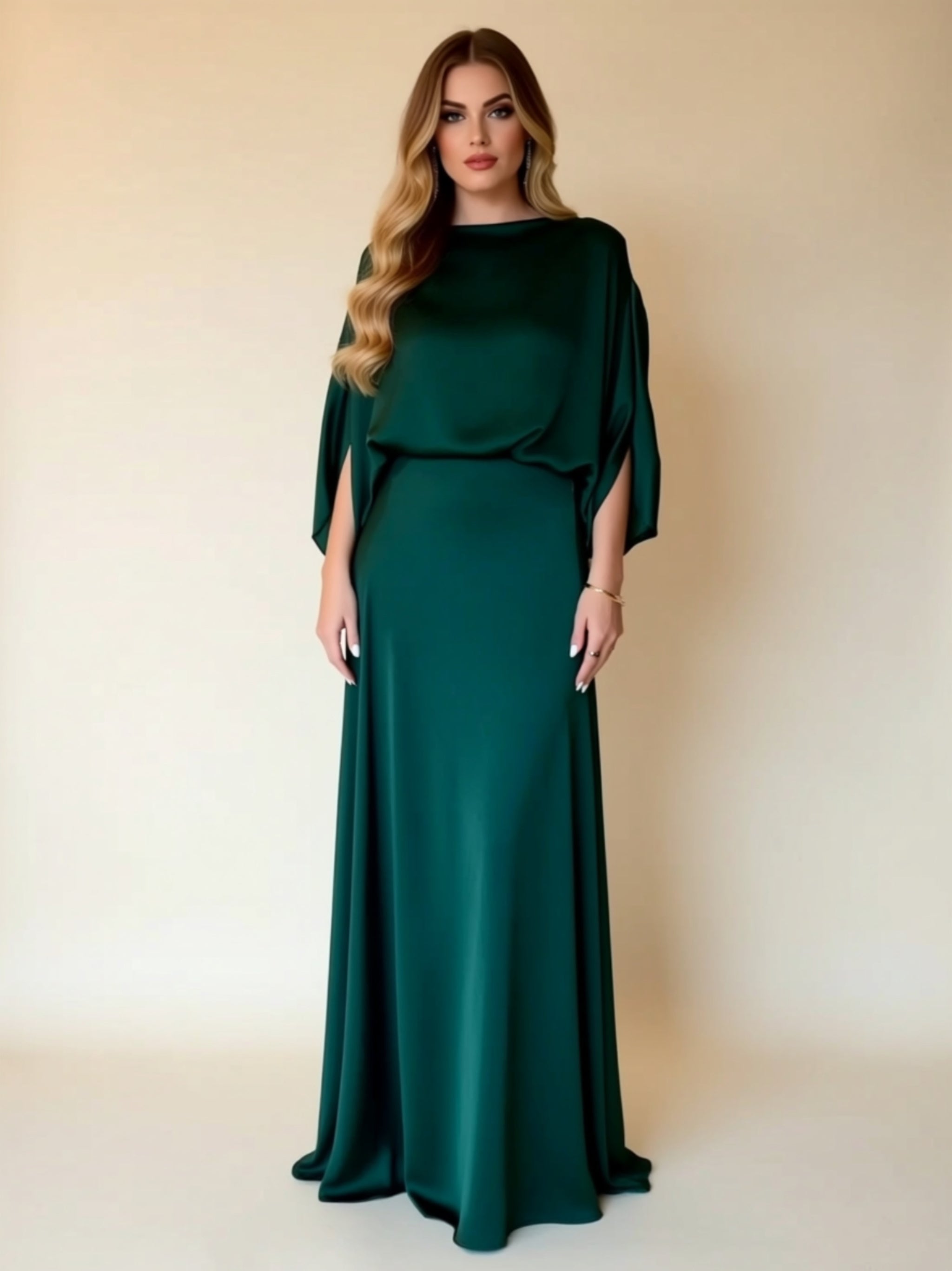 Ruched Batwing Sleeve Maxi Dress