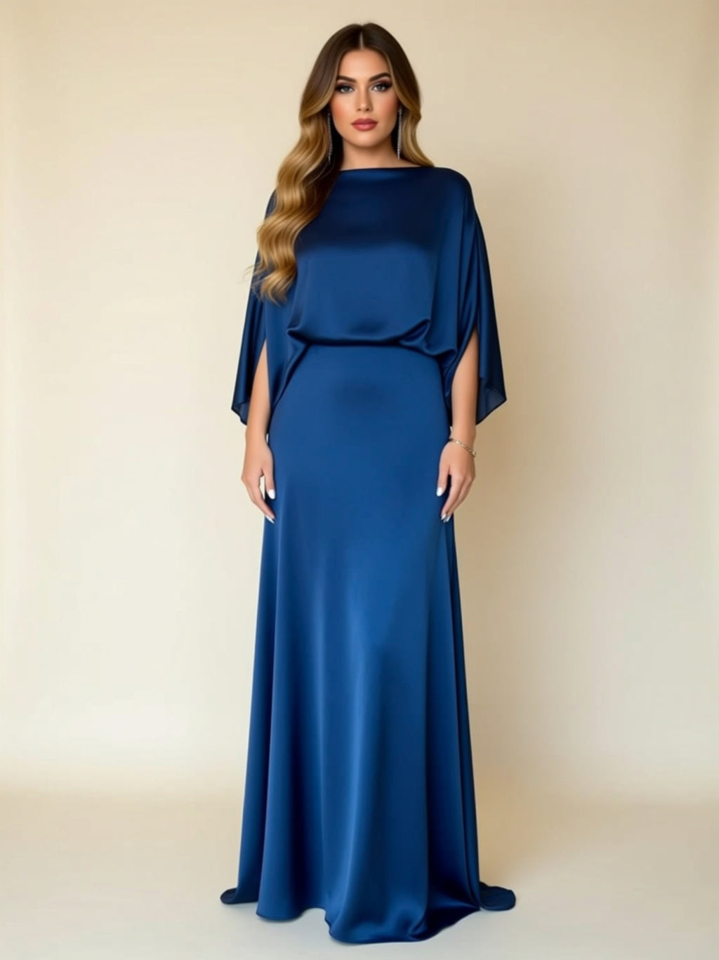 Ruched Batwing Sleeve Maxi Dress
