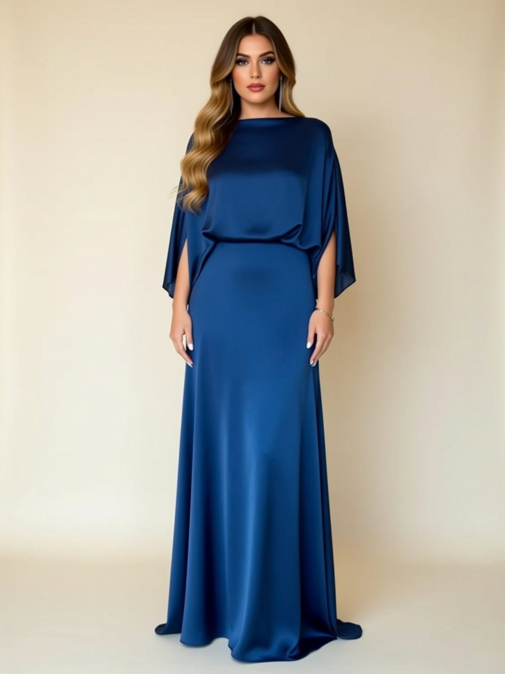 Ruched Batwing Sleeve Maxi Dress