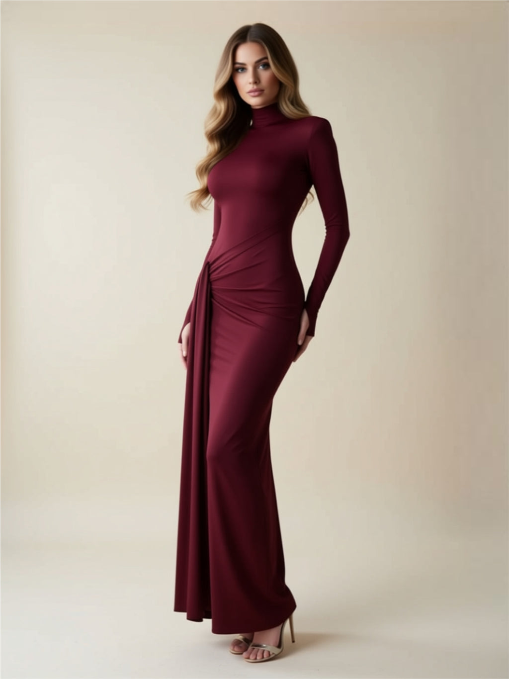 Tied Draped Waist Elegant Evening Gown