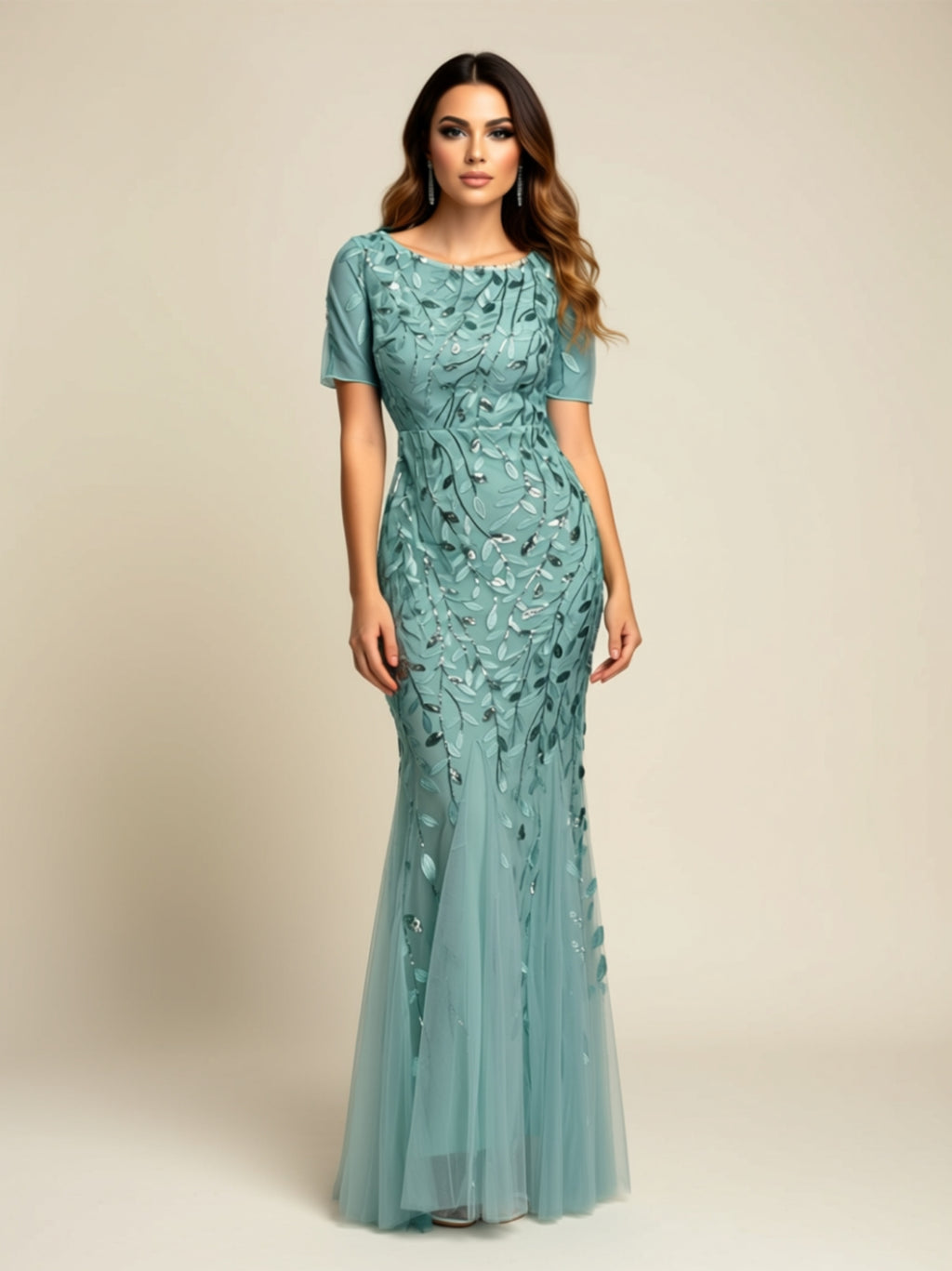 Embroidered Lace Appliqué Mermaid Gown