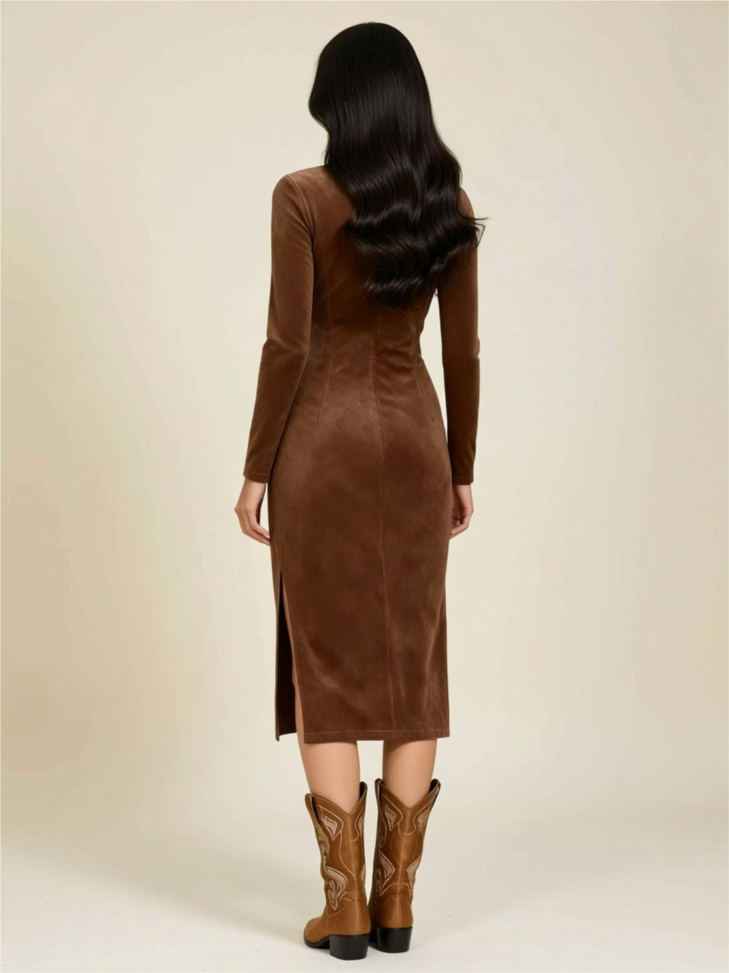 Long Sleeve Midi Dress with Fringe Detail,