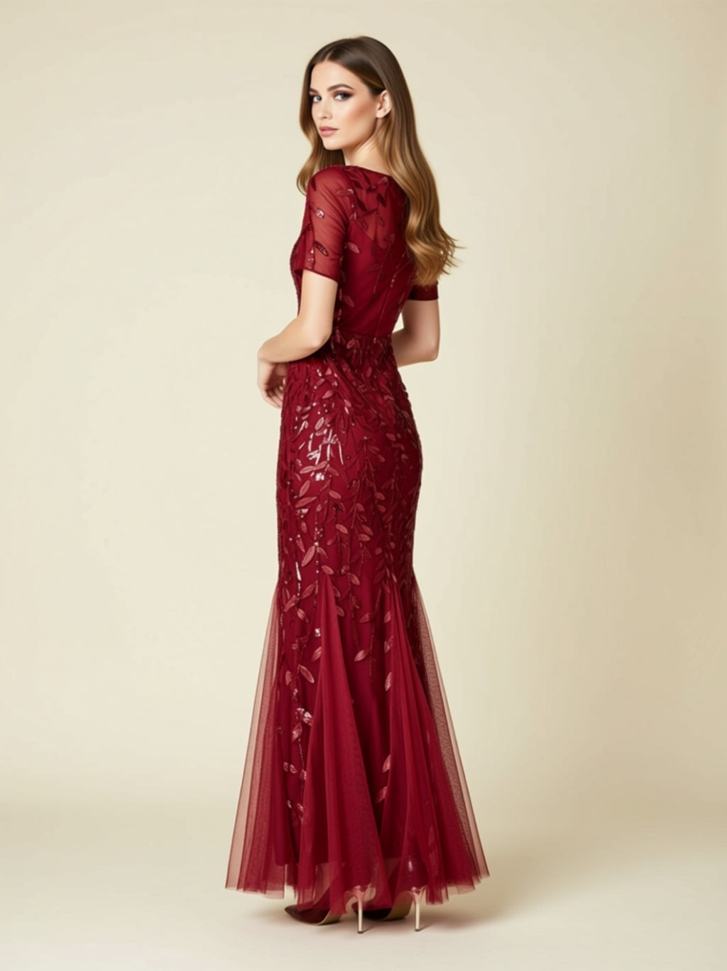 Embroidered Lace Appliqué Mermaid Gown