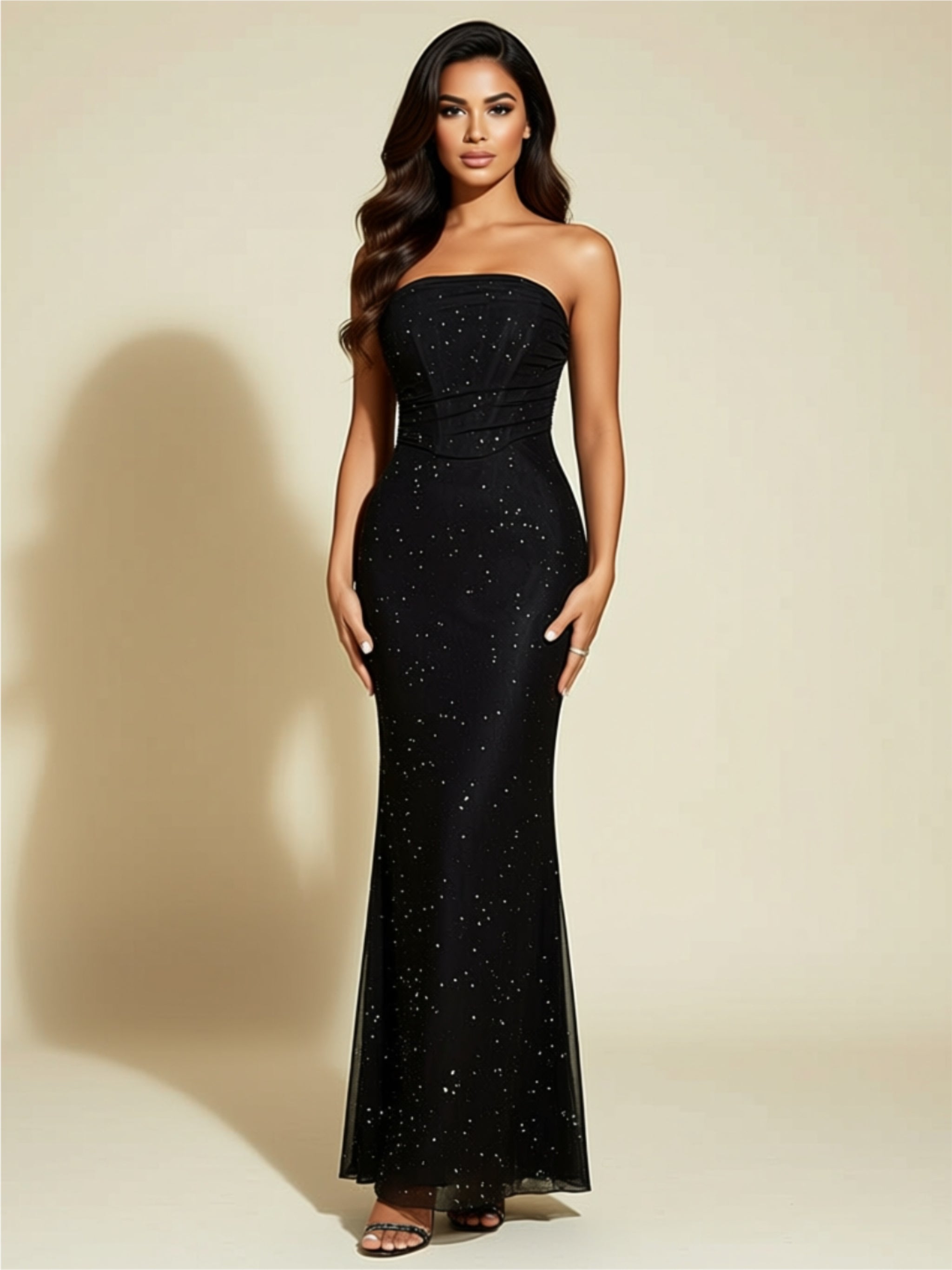 Elegant Strapless Sparkle Maxi Evening Gown