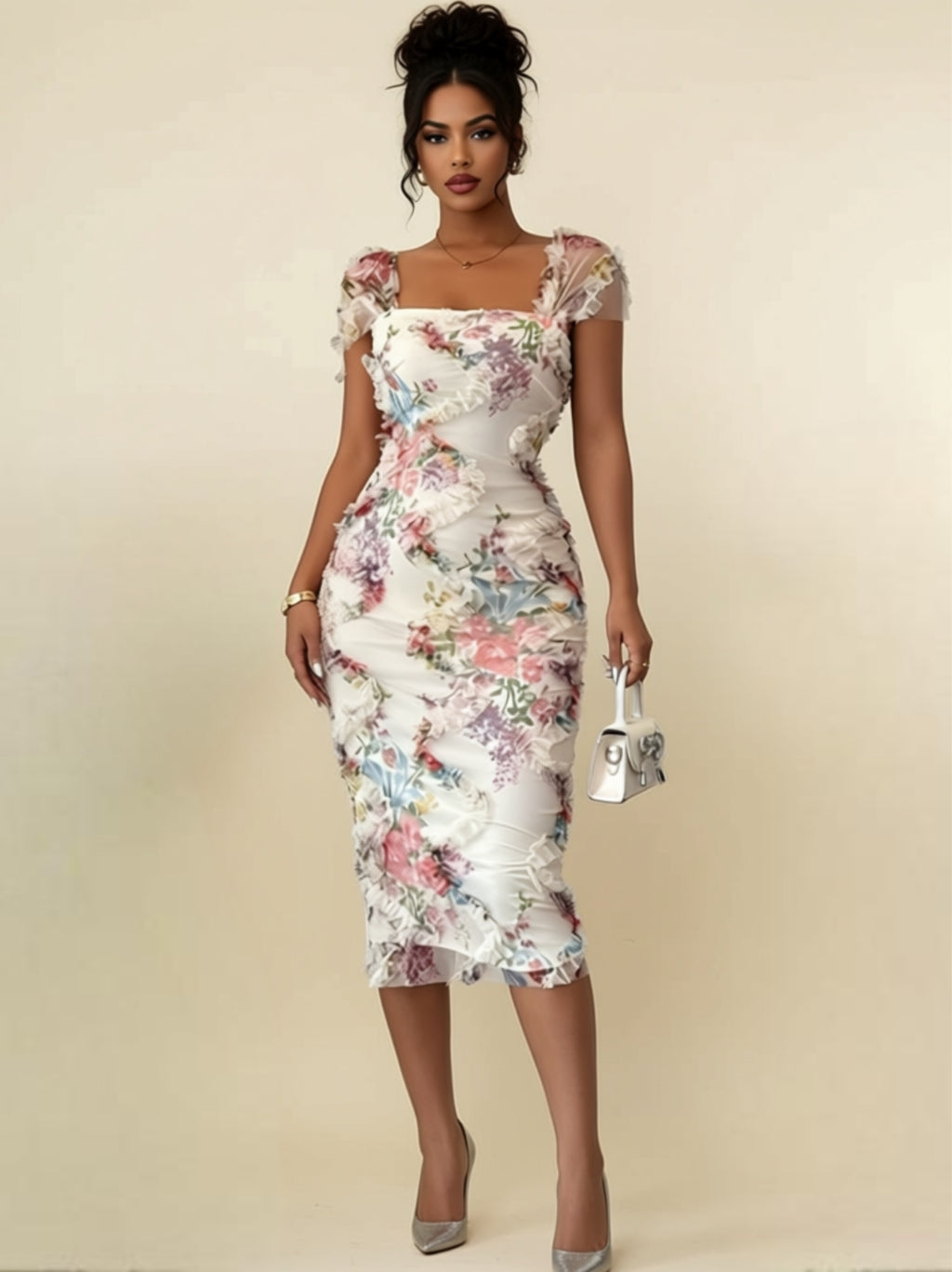 Elegant Floral Square Neck Maxi Dress