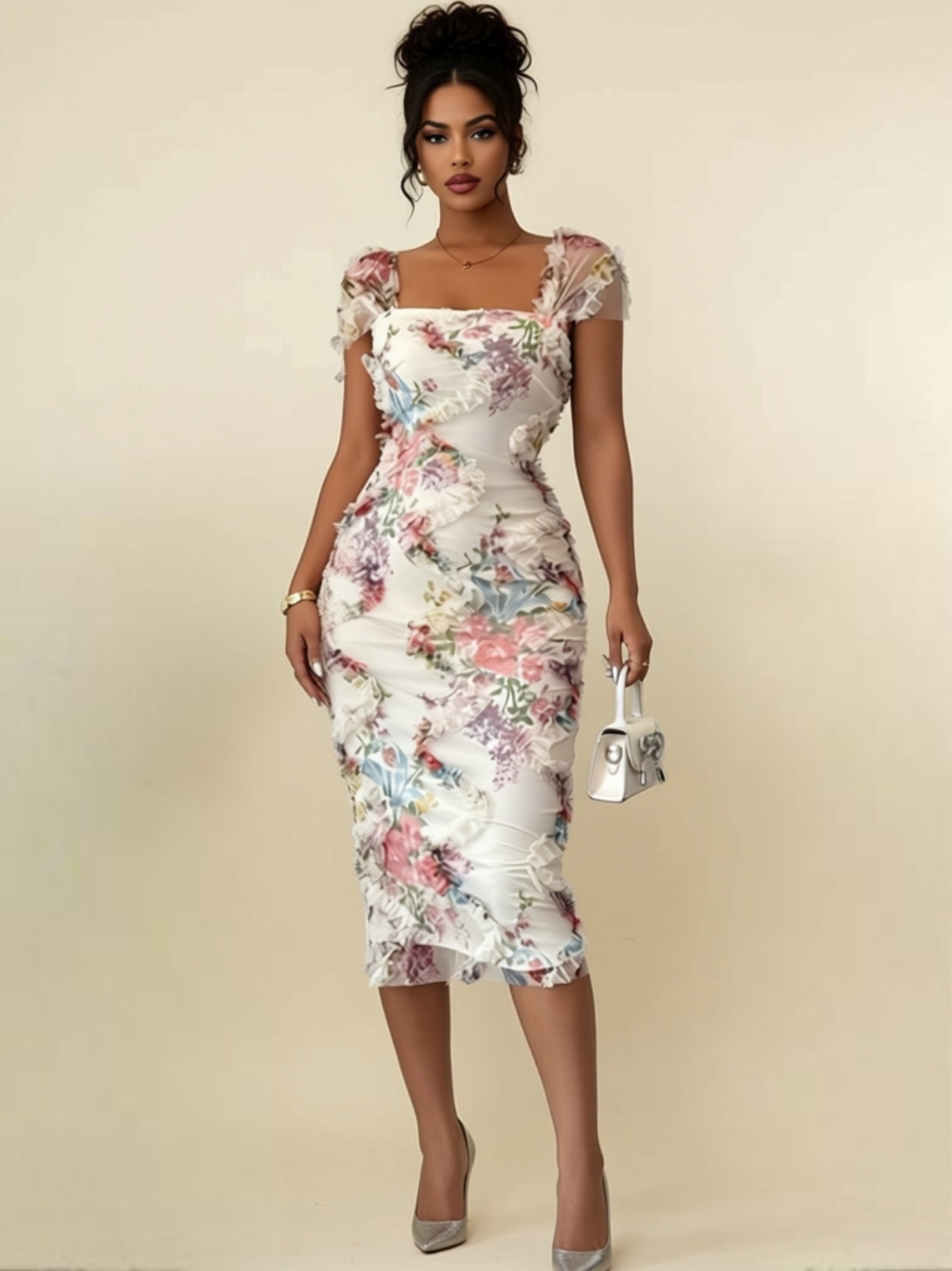 Elegant Floral Square Neck Maxi Dress