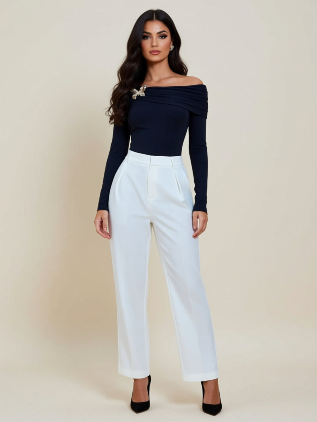 Off‑Shoulder Bow Detail Long Sleeve Top