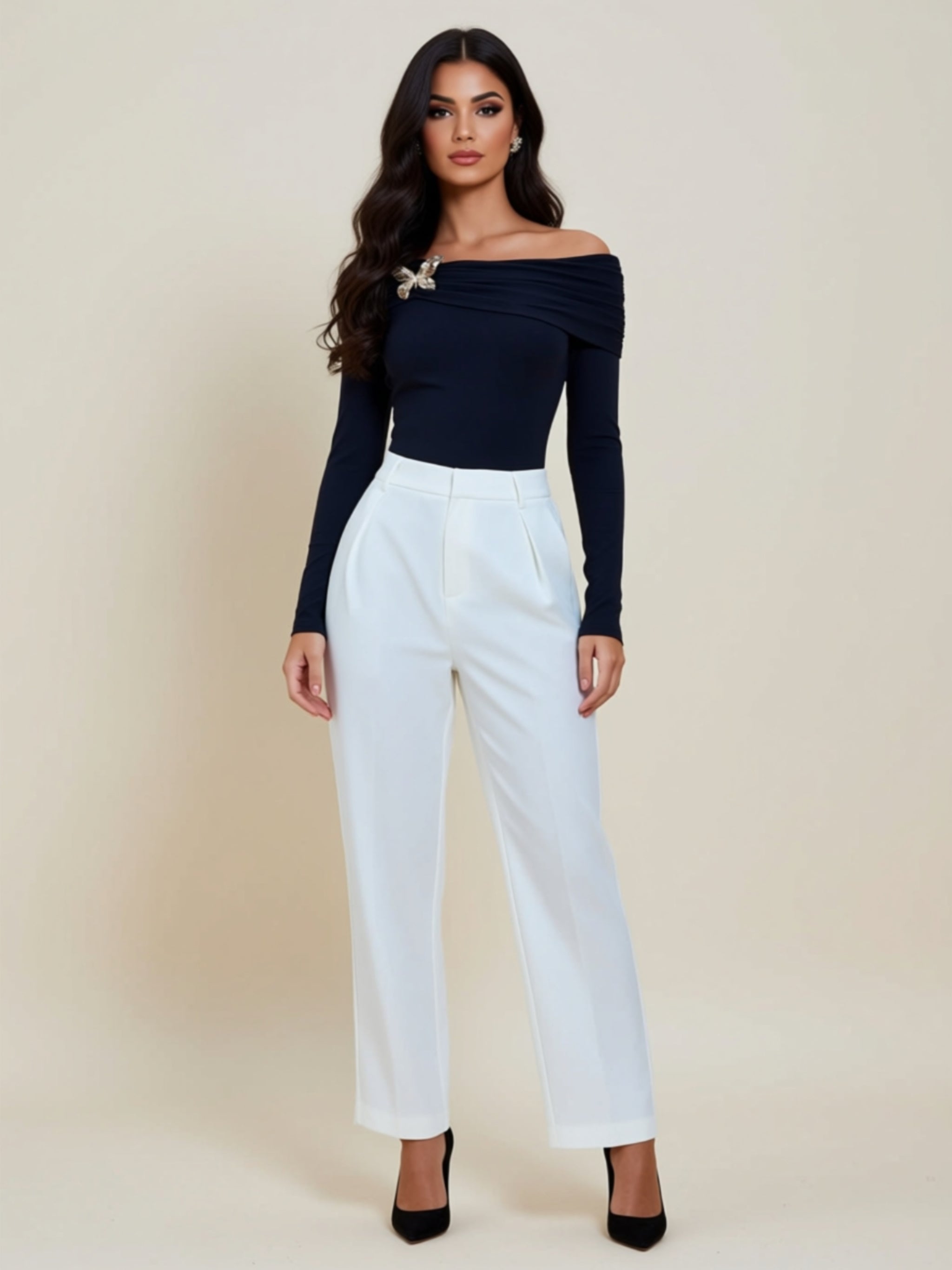 Off‑Shoulder Bow Detail Long Sleeve Top