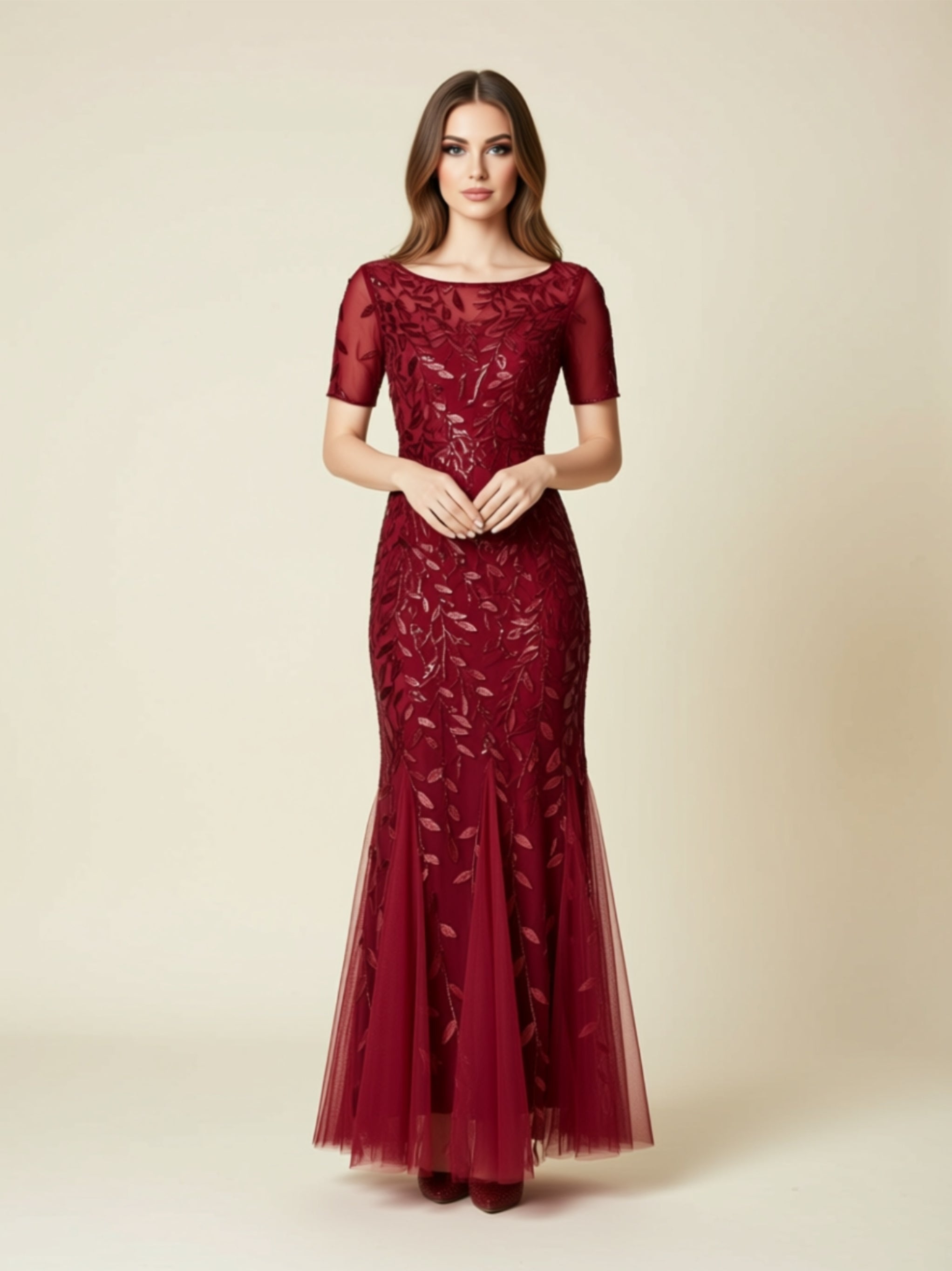 Embroidered Lace Appliqué Mermaid Gown