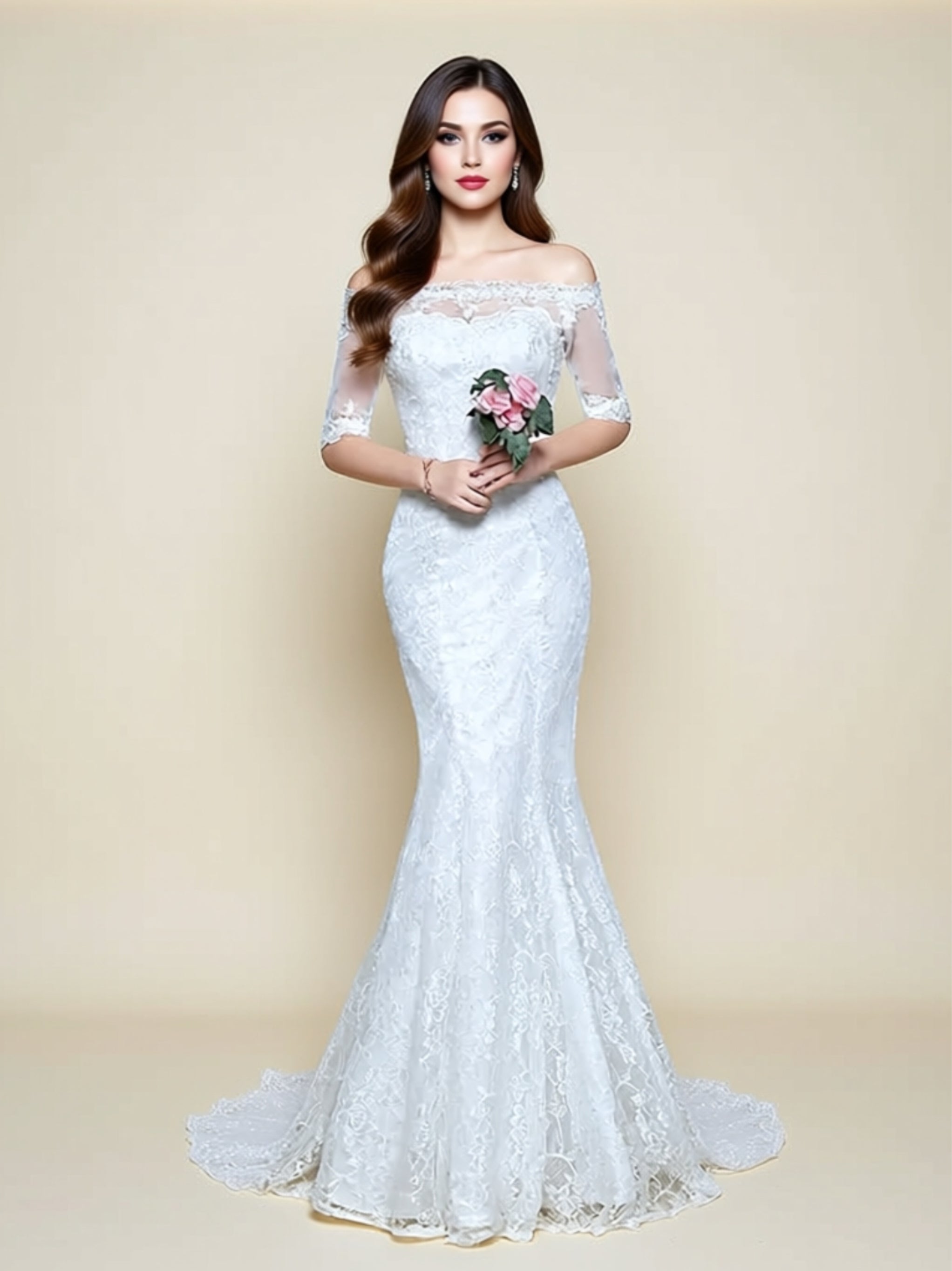 Off‑Shoulder Lace Mermaid Wedding Dress