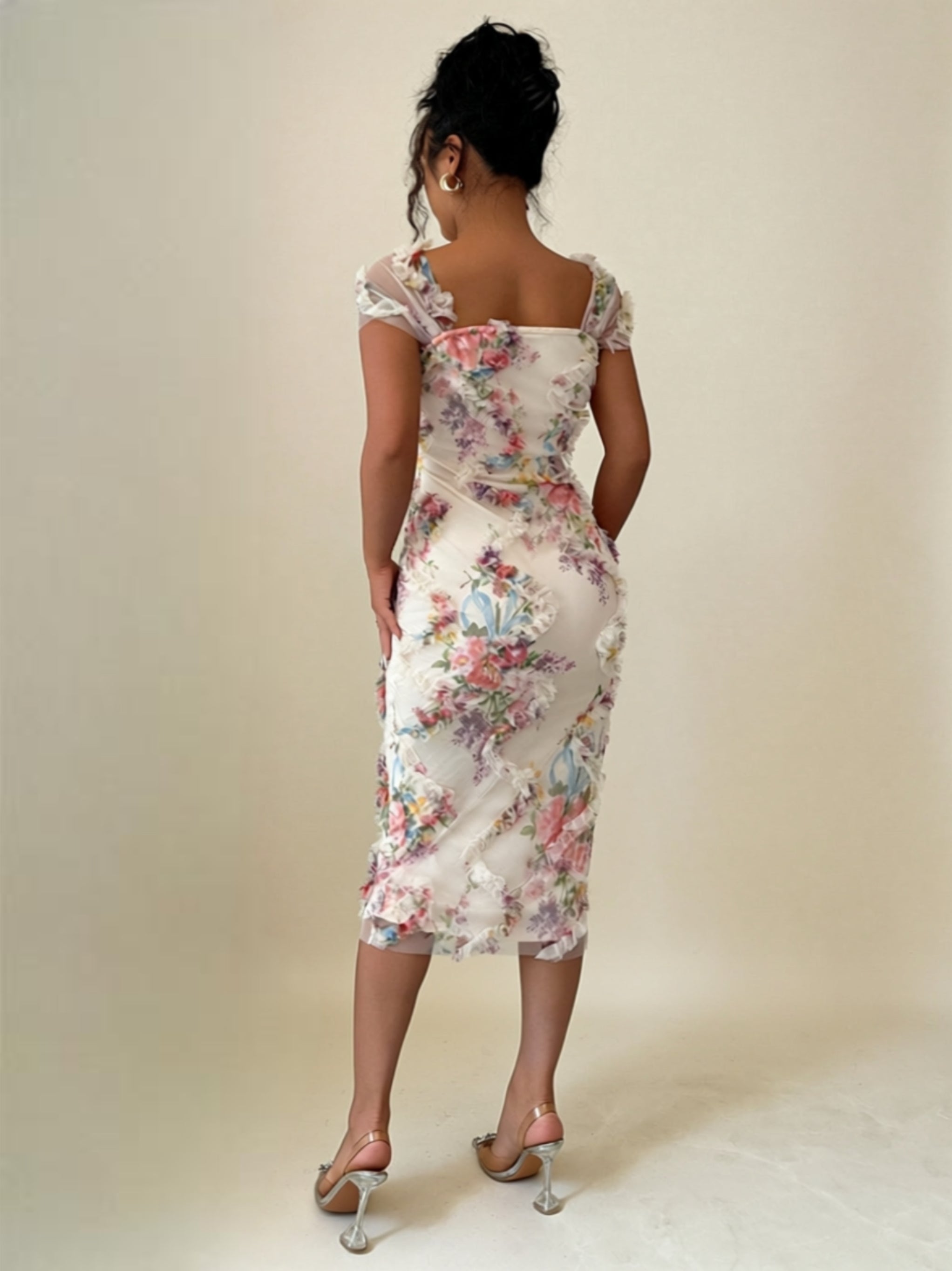 Elegant Floral Square Neck Maxi Dress