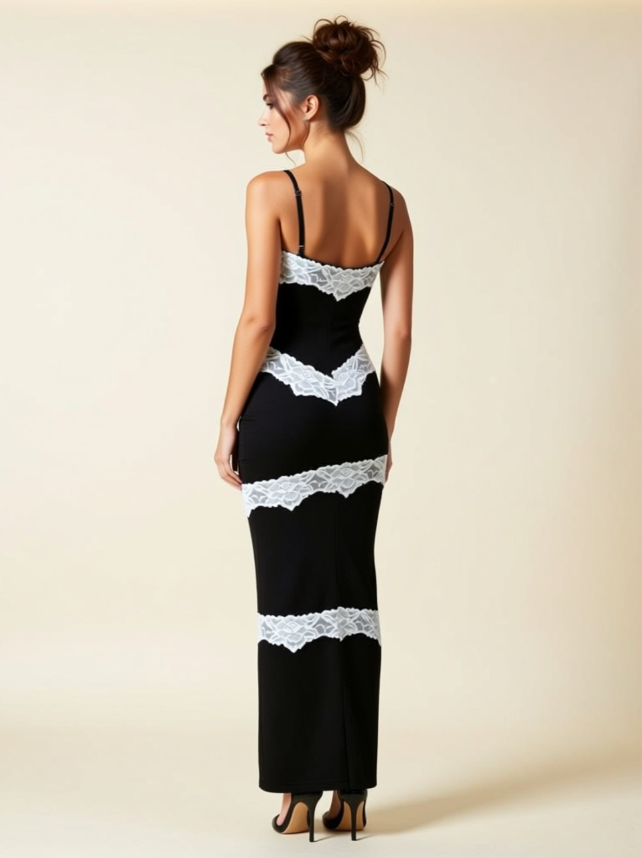 Black Milk Silk Maxi Dress with White Lace Trim