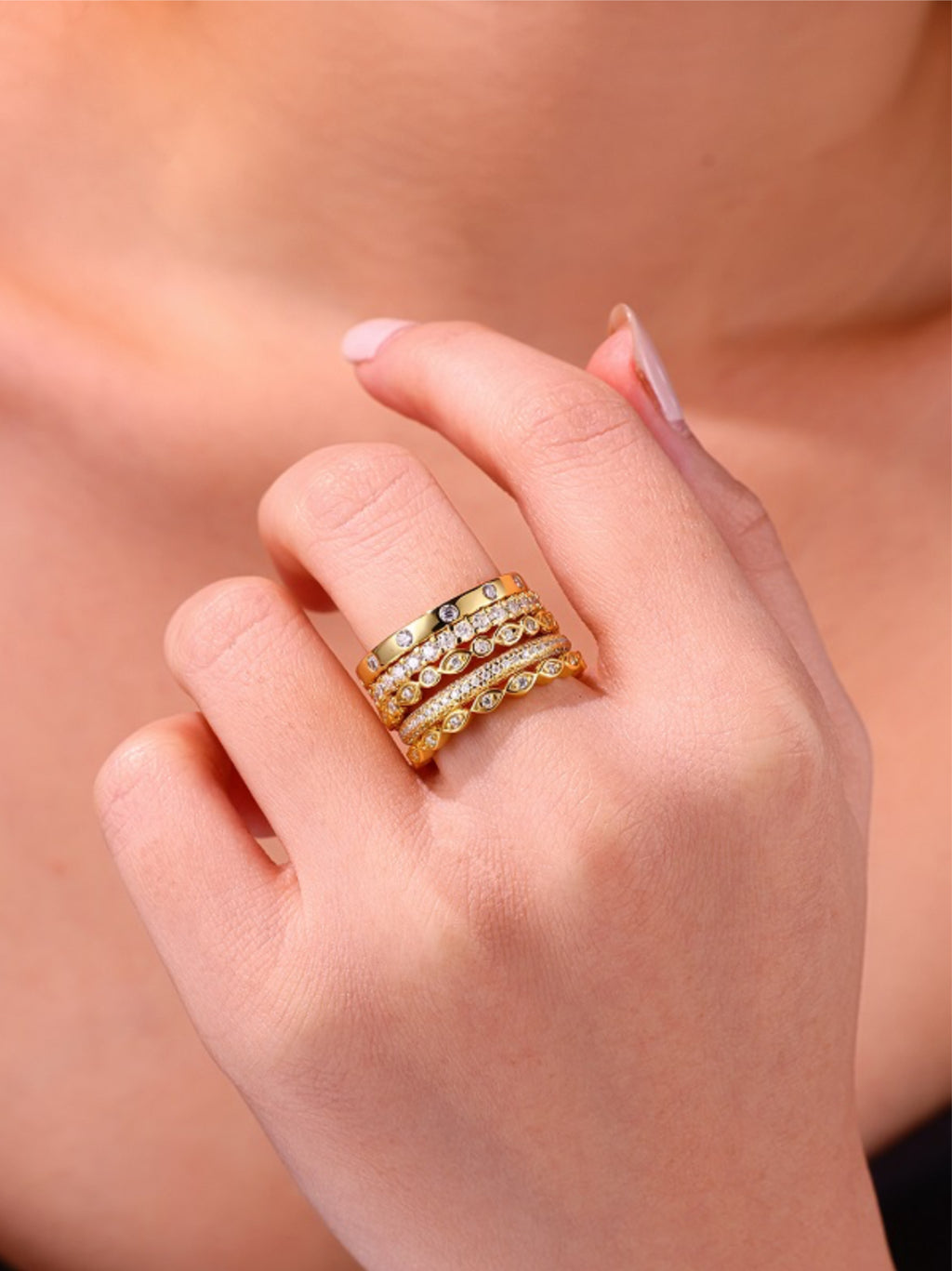 Gold Vermeil Moissanite Ring Set (5‑Piece)