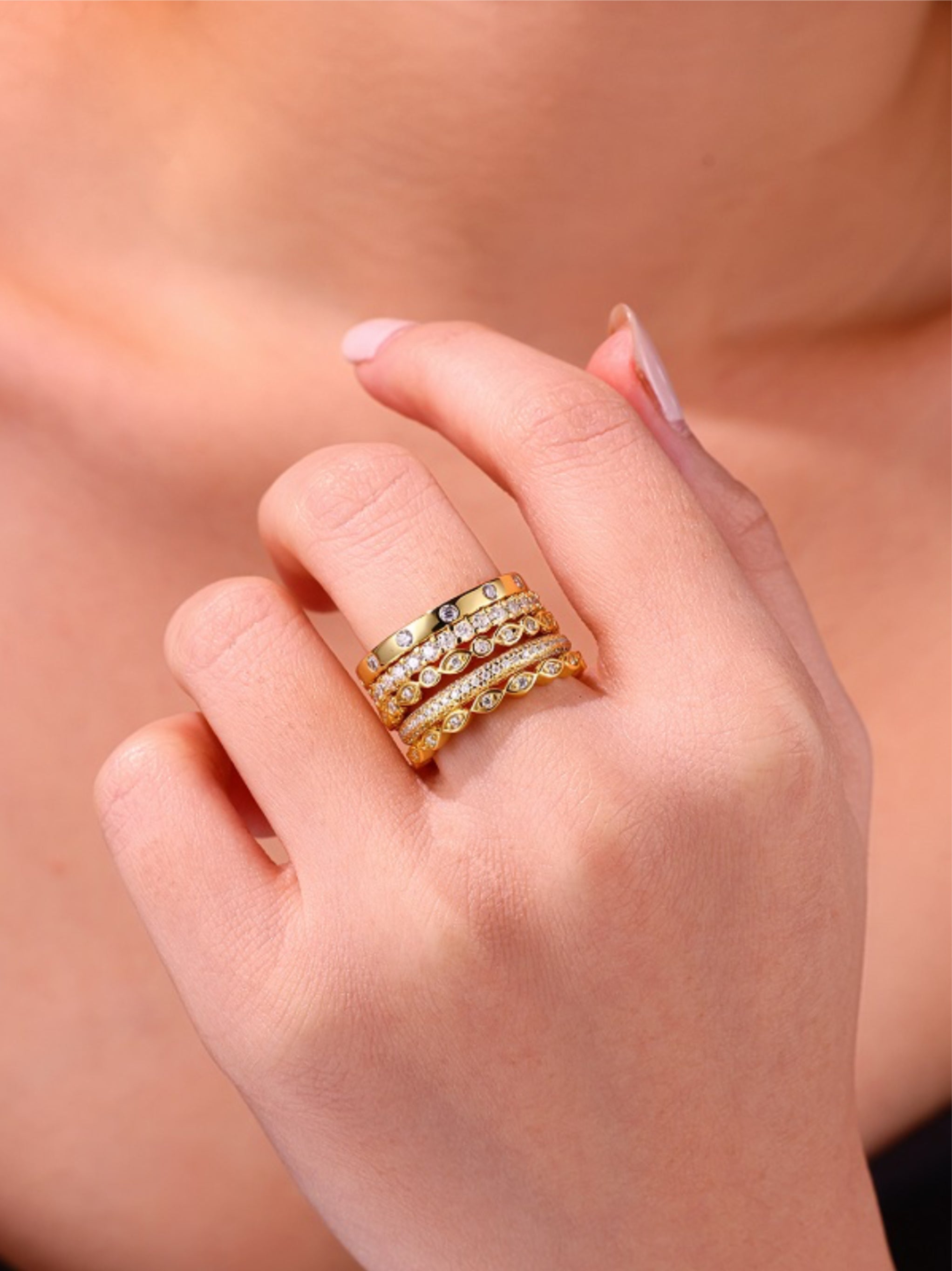 Gold Vermeil Moissanite Ring Set (5‑Piece)