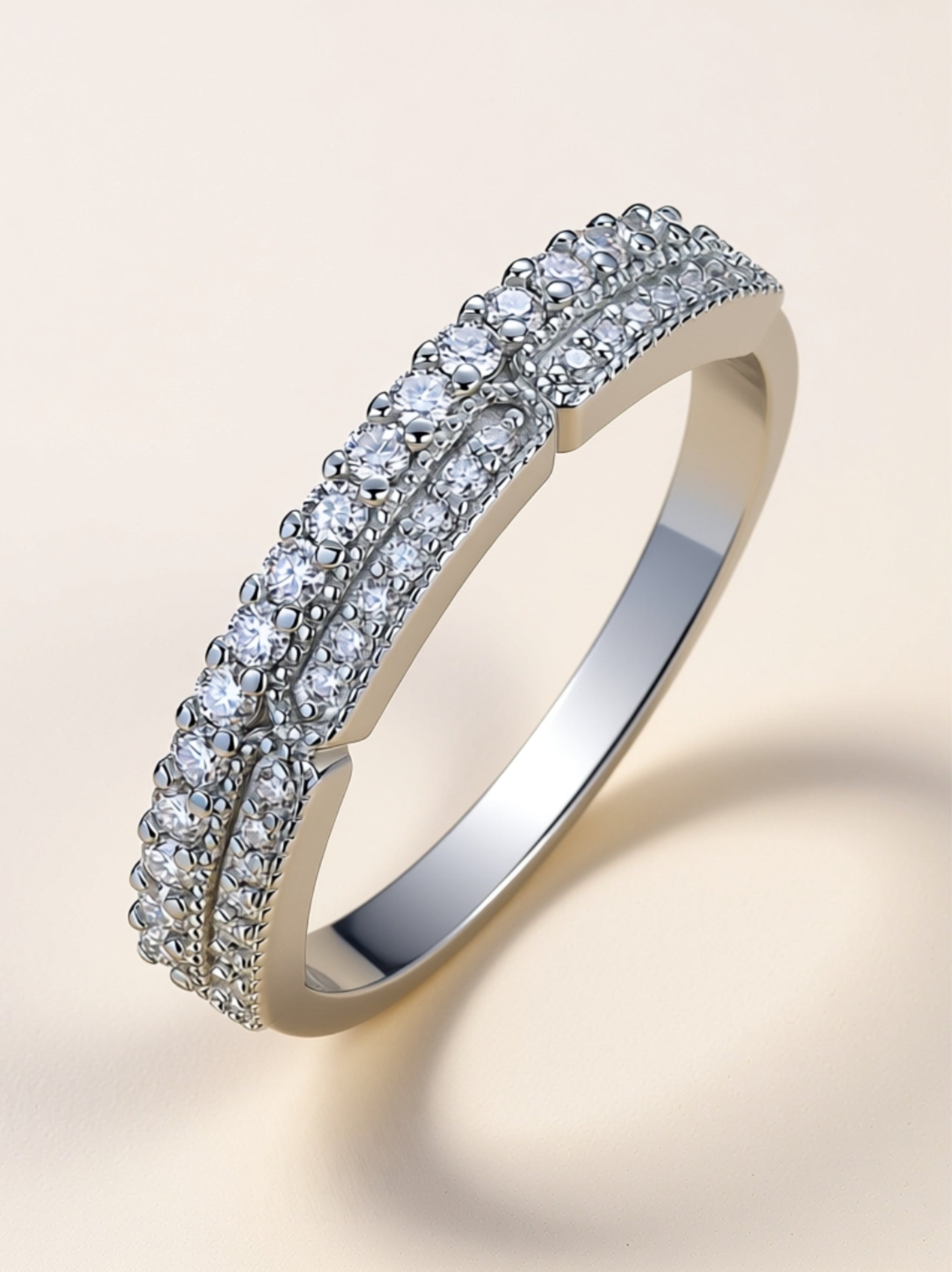 S925 Platinum‑Plated Double‑Row Moissanite Band