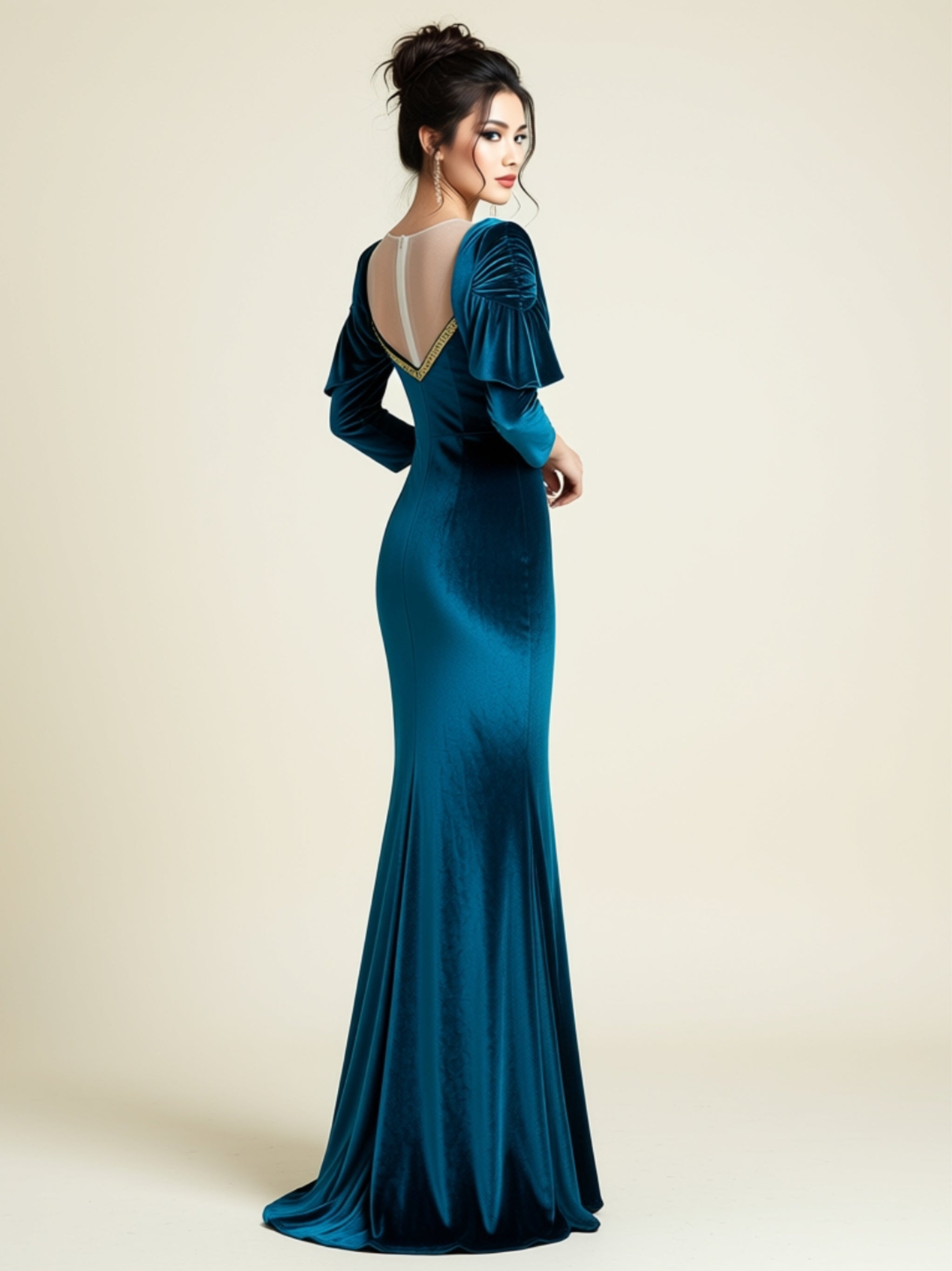 Teal Velvet Mermaid Evening Gown