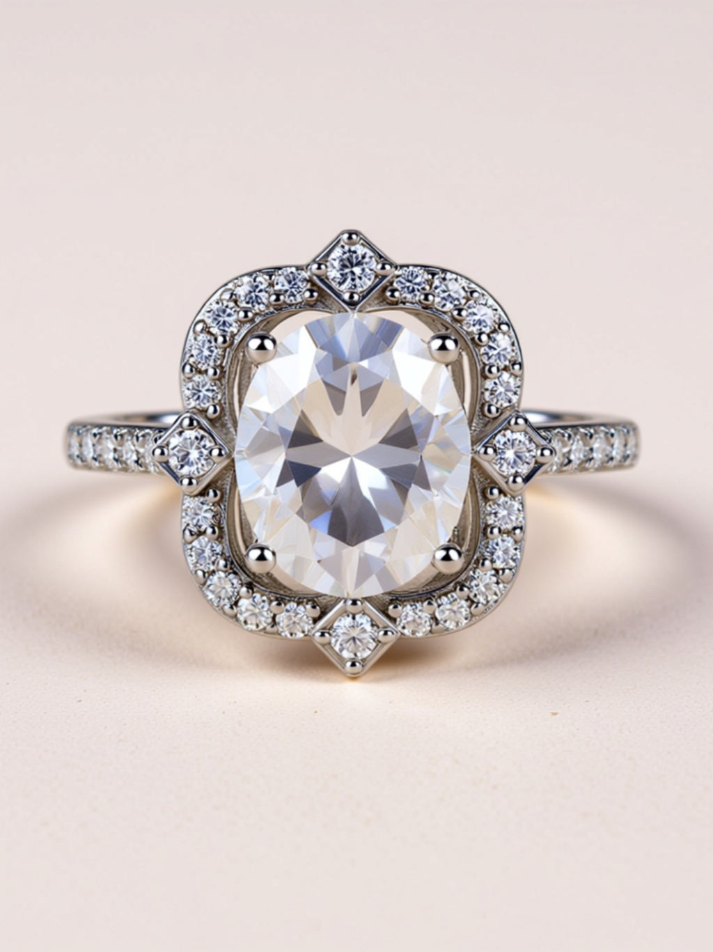 Egg‑Shaped Moissanite Halo Engagement Ring